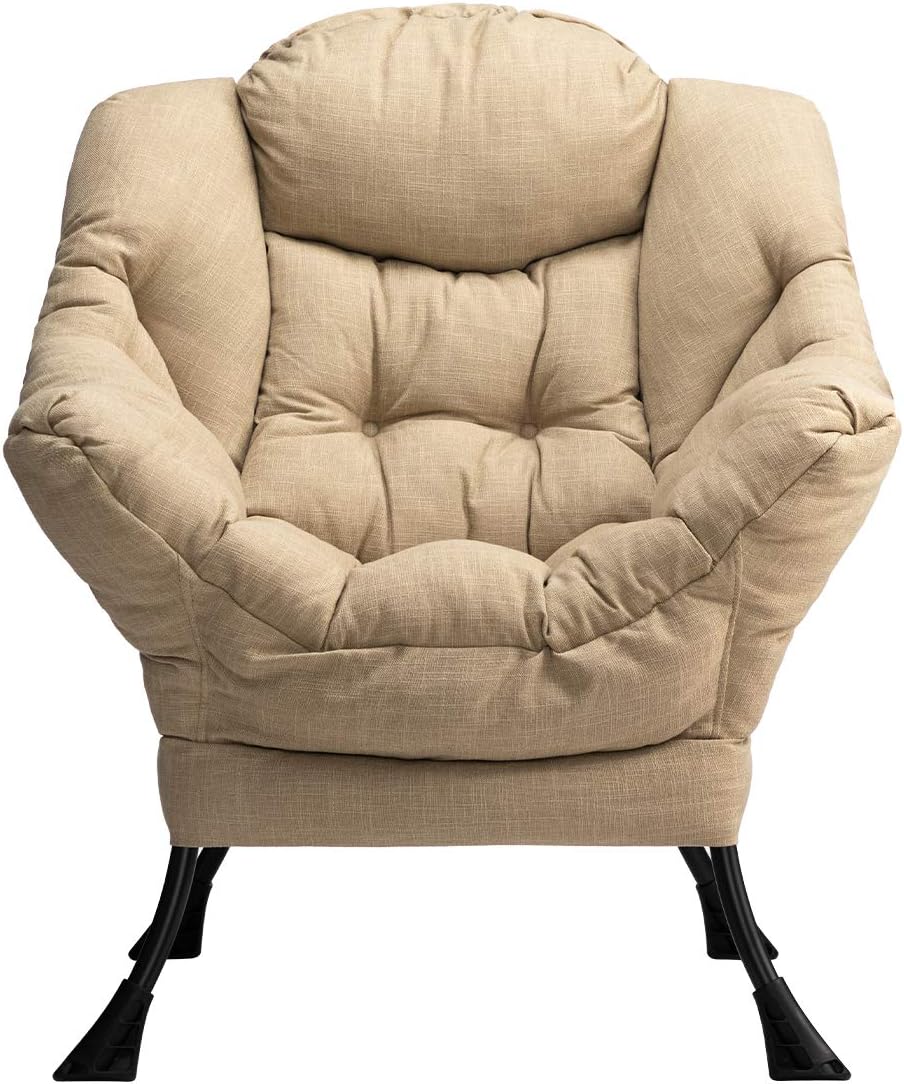 Fabric Large Lazy Chair for Living Room Accent Reading Chair Cozy Lounge Chair with Armrest Leisure Sofa Chair for Bedroom, Dorm, Dark Grey