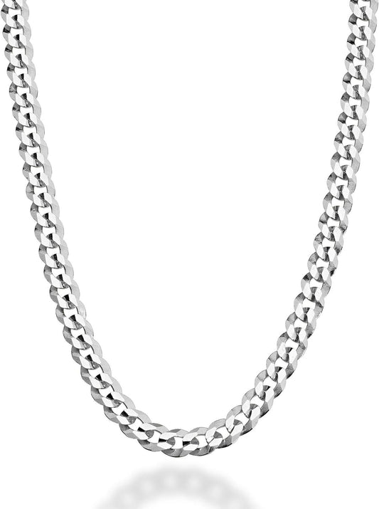 Solid 925 Sterling Silver Italian 5mm Diamond Cut Cuban Link Curb Chain Necklace for Women Men