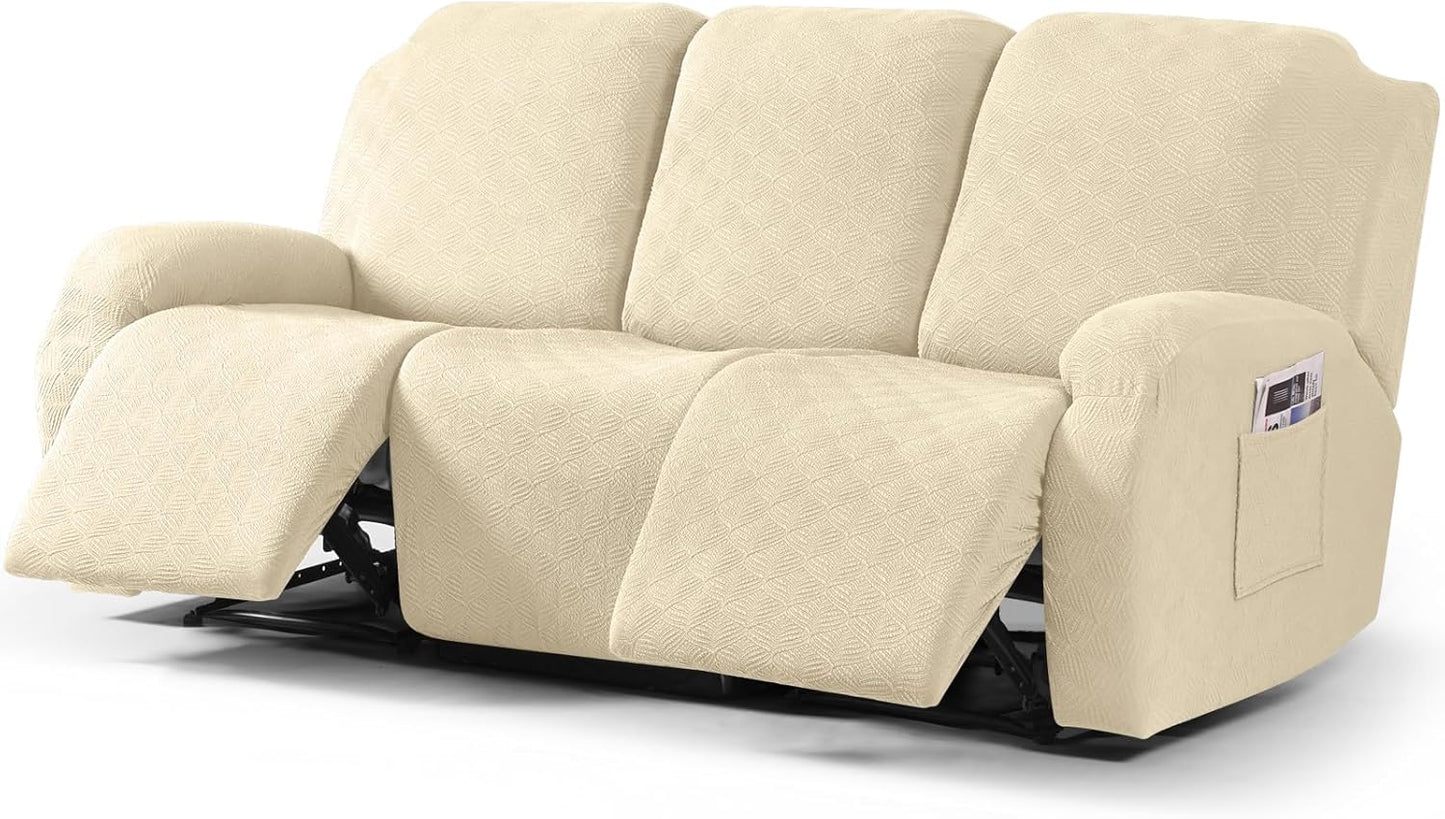 Recliner Covers Recliner Chair Covers Reclining Couch Covers Sofa Slipcovers Stretch Soft Washable (Single-Seater, Cream)