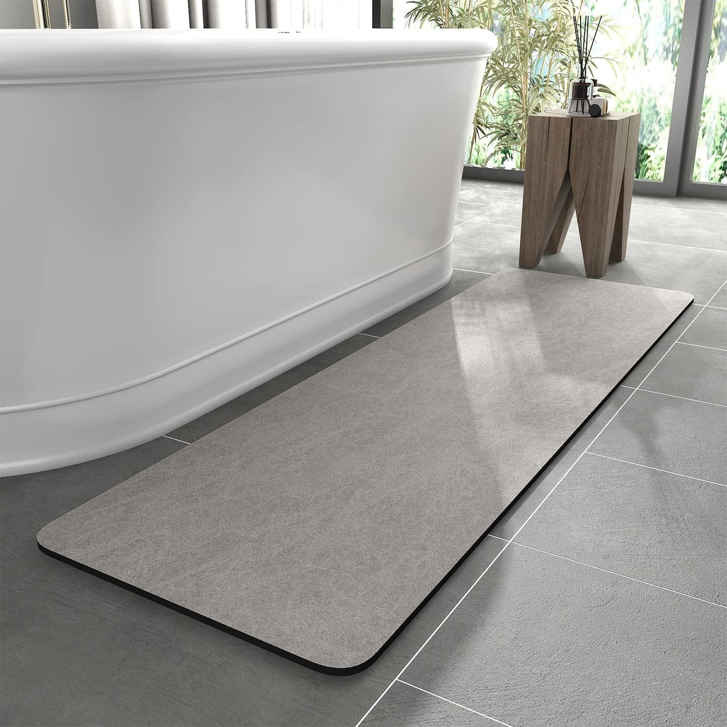 Bath Mat Rug-Rubber Backing Non Slip Quick Dry Absorbent Thin Bathroom Rugs Fit Under Door-Faux Suede Surface Bathroom Floor Mats-Shower Rug for in Front of Bathtub Shower Gray 24"X70"