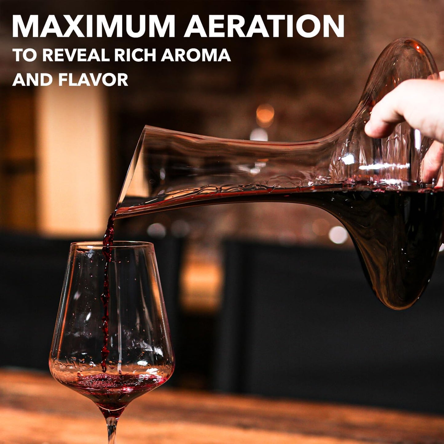 Large Elegant Wine Decanter with Aerator - Hand Blown Lead-Free Crystal Glass Wine Carafe, 750ml Red Wine Decanter, Wine Aerator Accessory for Wine Lovers