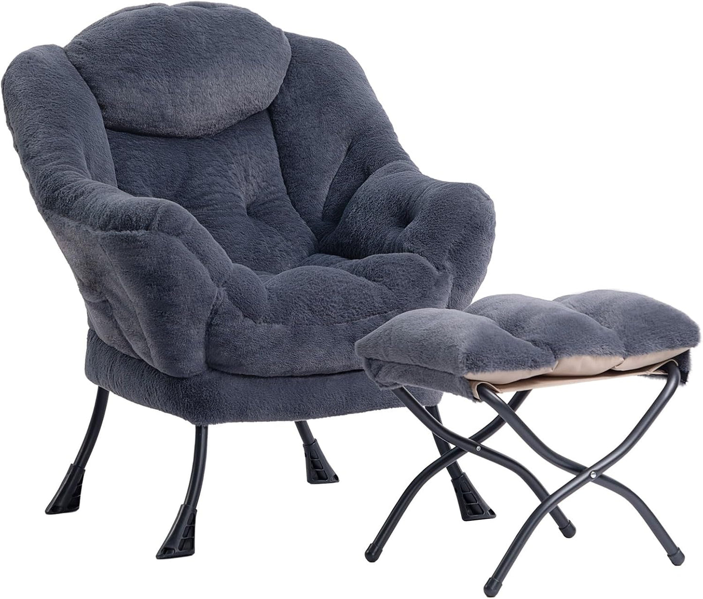 Fabric Large Lazy Chair for Living Room Accent Reading Chair Cozy Lounge Chair with Armrest Leisure Sofa Chair for Bedroom, Dorm, Dark Grey