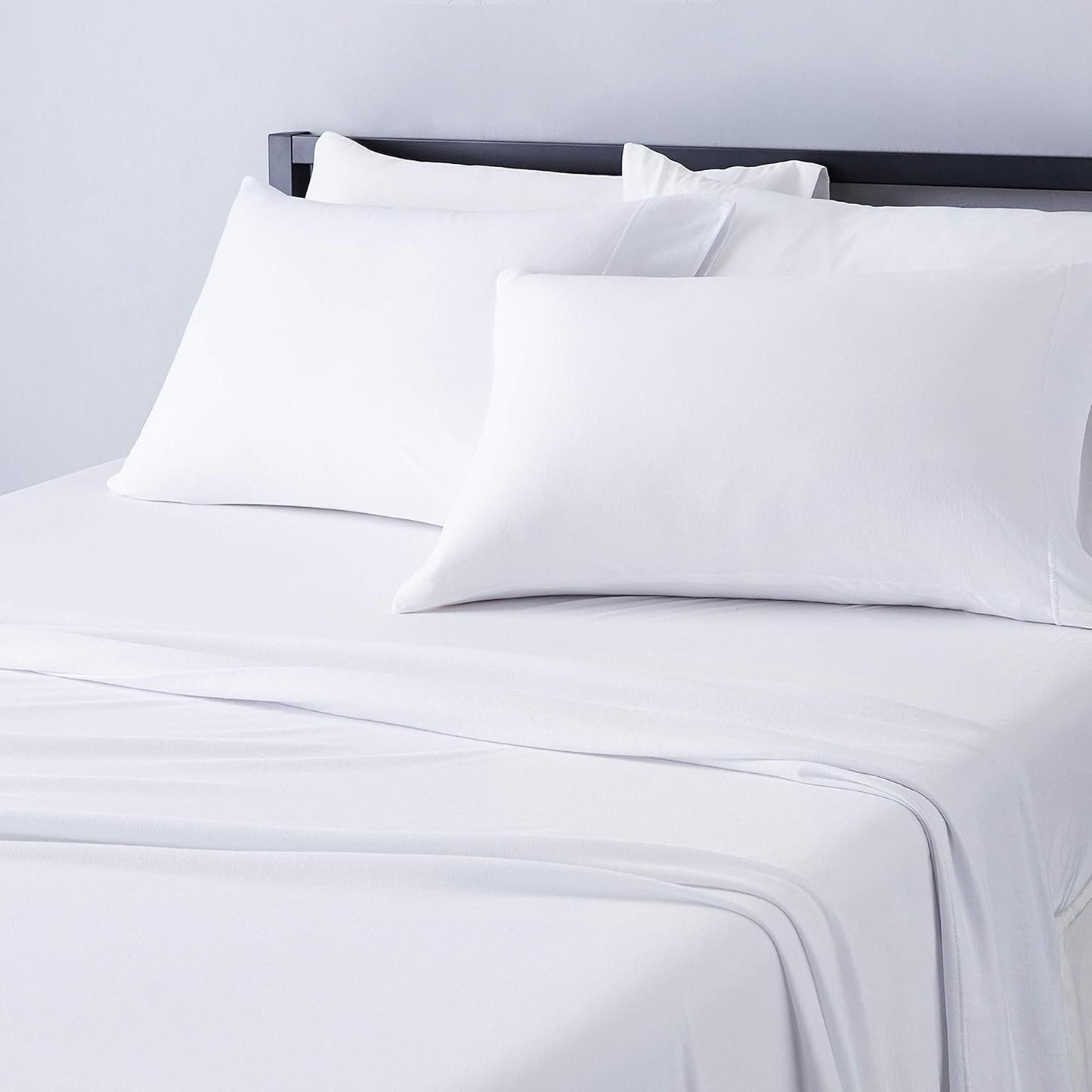 Basics 4 Piece Bed Sheets Set, 100% Cotton Jersey, Includes Super Soft, Flat and Fitted Sheets, Pillowcase, King, Oatmeal, Solid