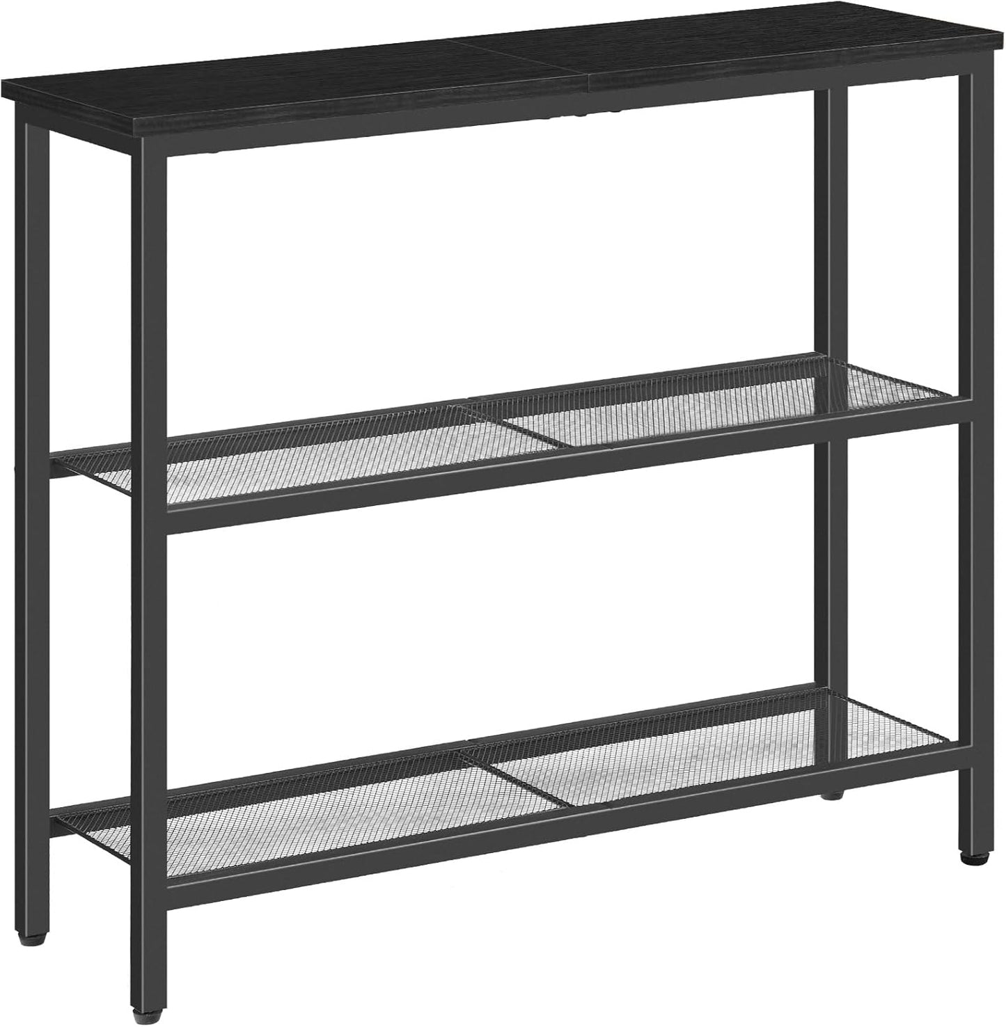 29.5" Narrow Console Table, 3-Tier Entryway Table, Thin Sofa Table with Shelves, Side Table, Display Table, for Hallway, Entrance, Living Room, Bedroom, Rustic Brown and Black BF73XG01