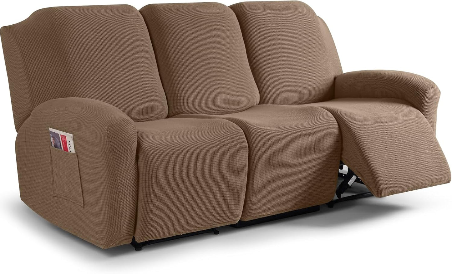 Recliner Sofa Covers 8-Pieces Stretch Large Couch Covers for 3 Seats Reclining Slipcovers Soft Jacquard Pattern Furniture Protector Black