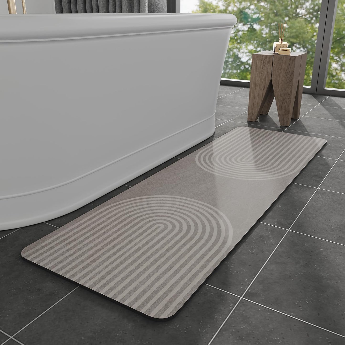 Bath Mat Rug-Rubber Backing Non Slip Quick Dry Absorbent Thin Bathroom Rugs Fit Under Door-Faux Suede Surface Bathroom Floor Mats-Shower Rug for in Front of Bathtub Shower Gray 24"X70"