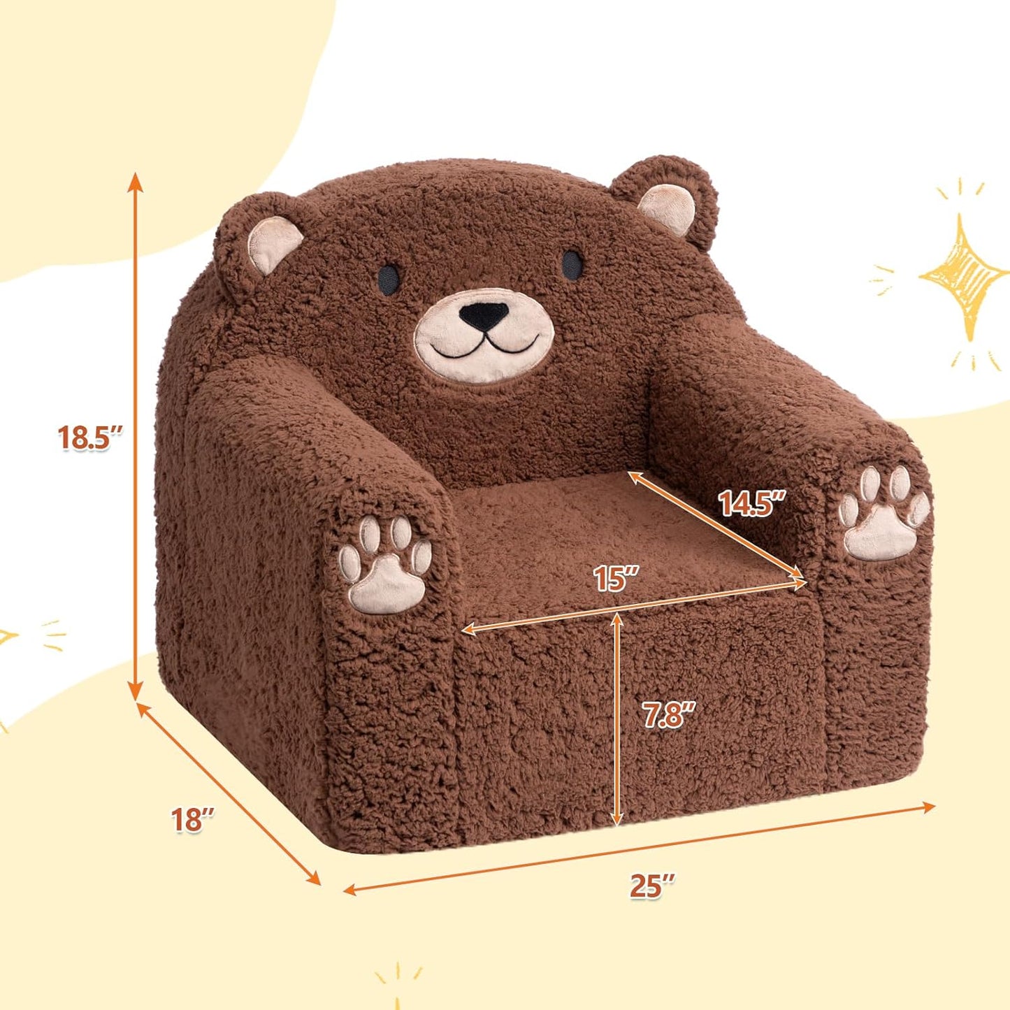 Toddler Couch Ultra-Soft Snuggle Chair, Comfy Sherpa Foam Filled Lovely Bear Sofa, Kids Cozy Corner Play Couch for Boys and Girls, Brown