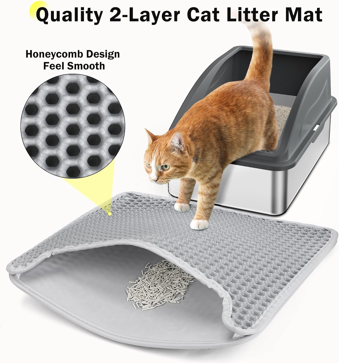 Stainless Steel Cat Litter Box, Extra Large Litter Boxes for Big Cats, Anti-Urine Leakage XL Litter Box with High Sides, Xlarge Metal Litter Box with Lid, Easy Clean, Non-Sticky, Cat Mat & Metal Scoop
