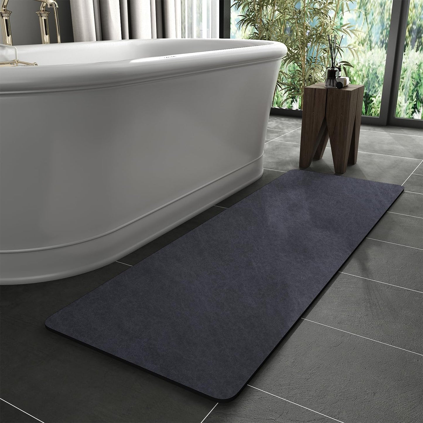 Bath Mat Rug-Rubber Backing Non Slip Quick Dry Absorbent Thin Bathroom Rugs Fit Under Door-Faux Suede Surface Bathroom Floor Mats-Shower Rug for in Front of Bathtub Shower Gray 24"X70"