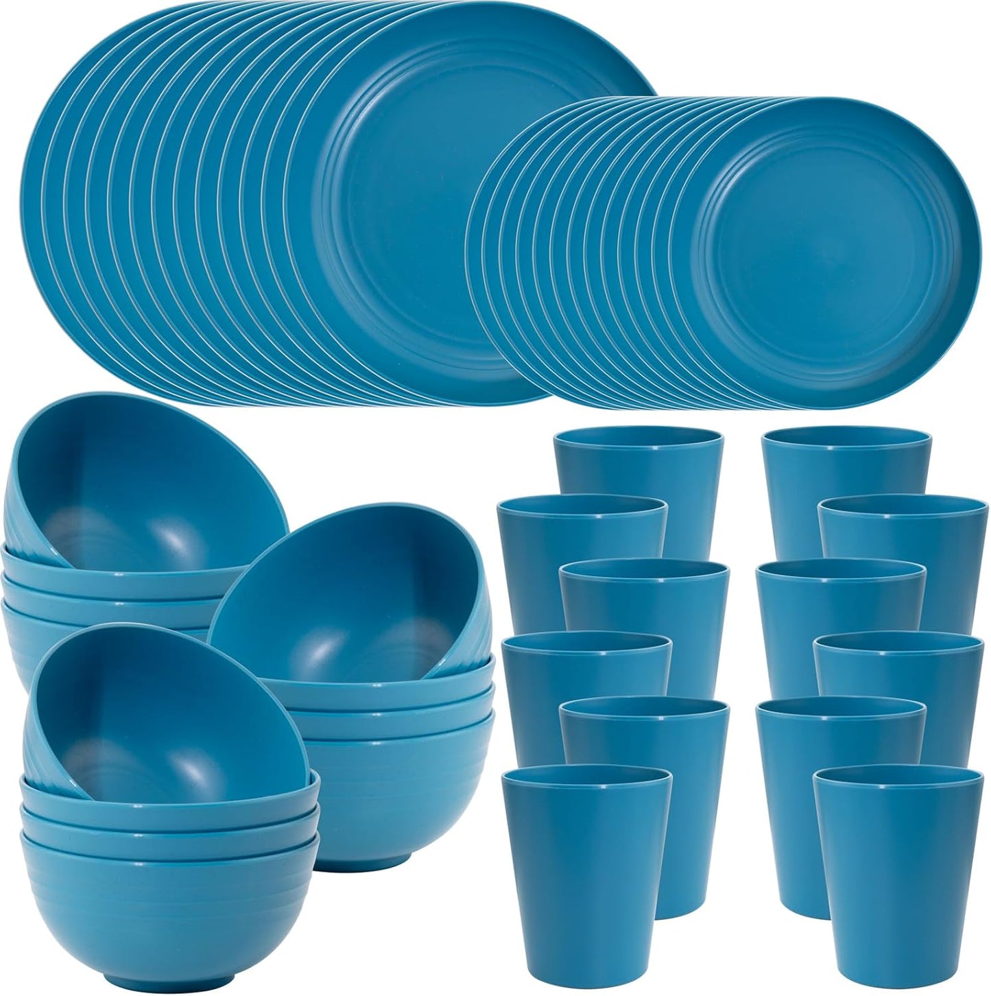 48pcs Grey Straw Dinnerware Set, Plates and Bowls Set, Camping Dish Set for 12, Plastic Dinnerware Set, Dishwasher Safe Dinnerware Set, Unbreakable Plates, Camper Dish Sets, Reusable Tableware