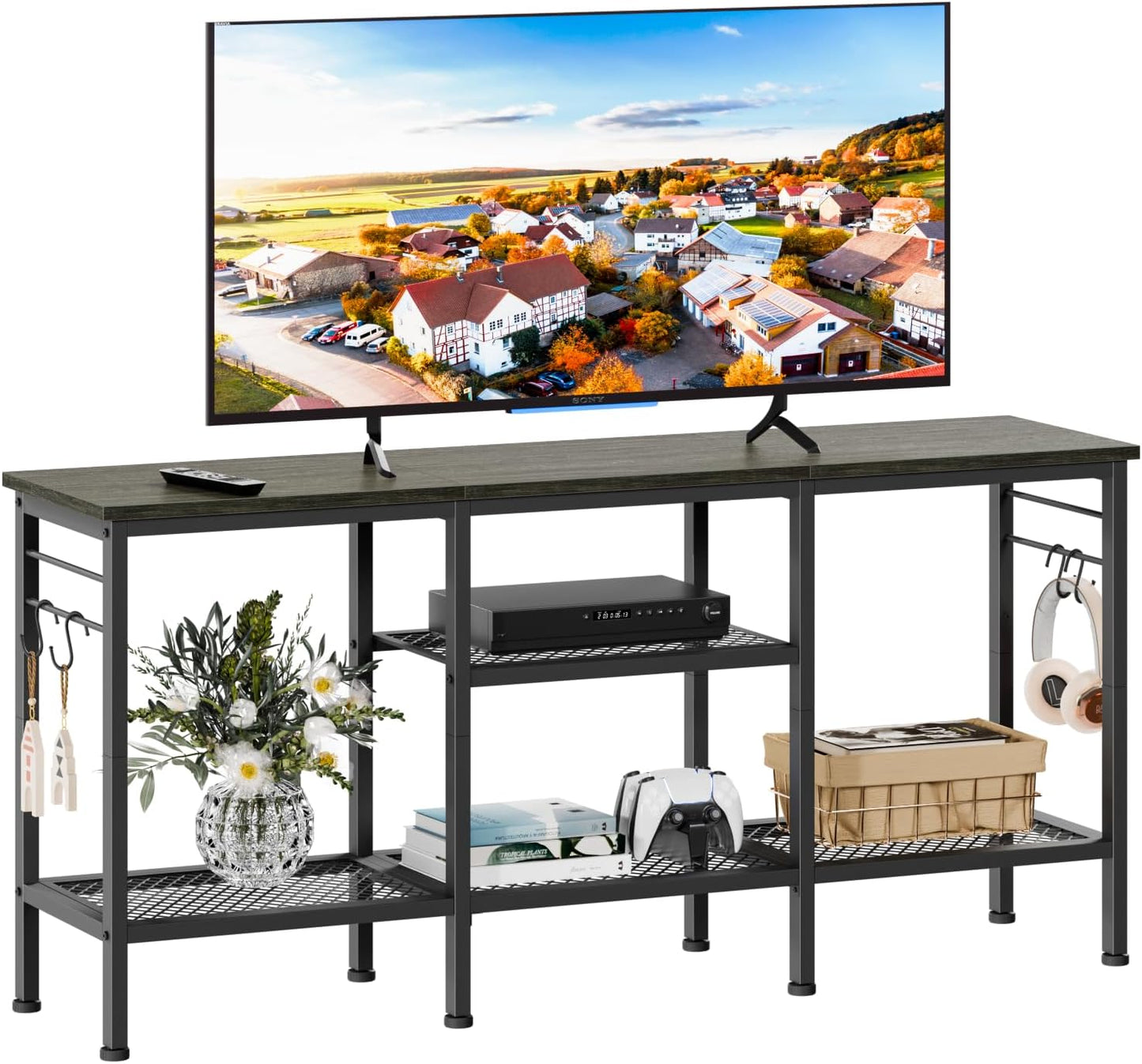 TV Stand for TVs up to 55 Inch, Entertainment Center with Open Storage Shelves, TV Media Console Table with Soundbar Shelf for Living Room, Bedroom, Rustic Brown