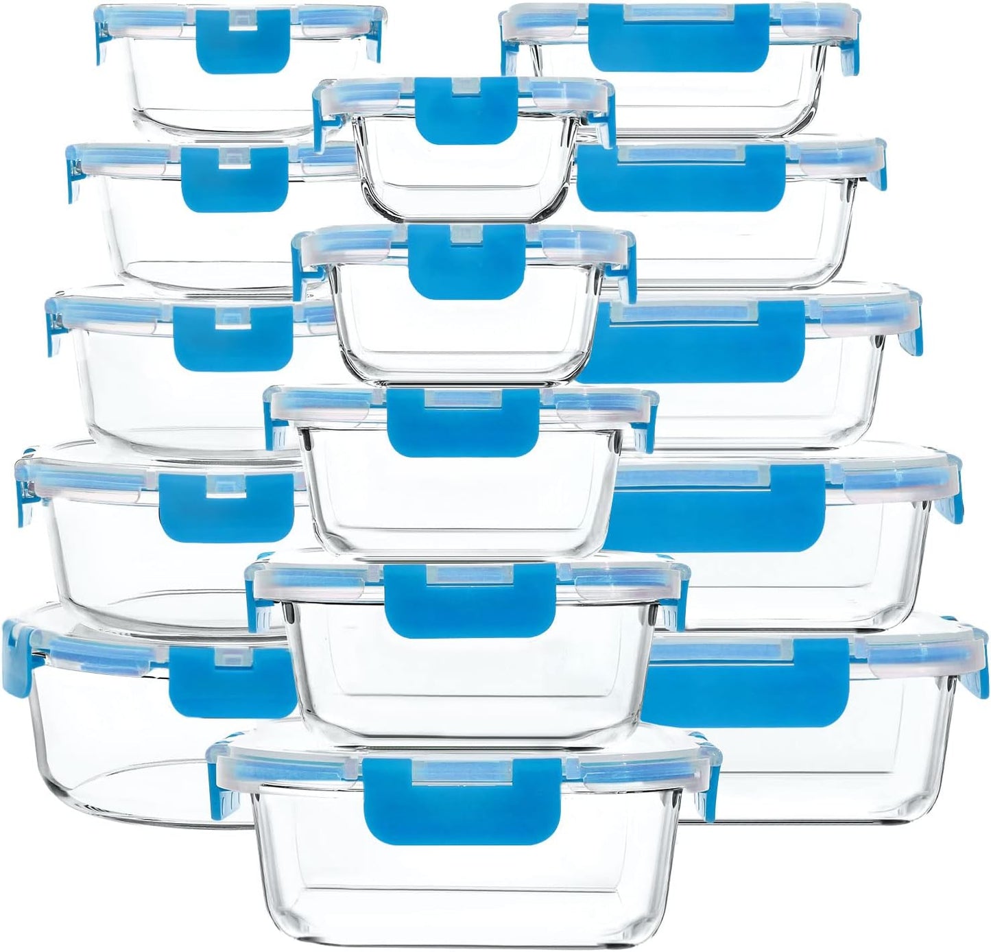 30 Pieces Glass Food Storage Containers with Snap Locking Lids,Glass Meal Prep Containers Set - Airtight Lunch Containers, Microwave, Oven, Freezer and Dishwasher