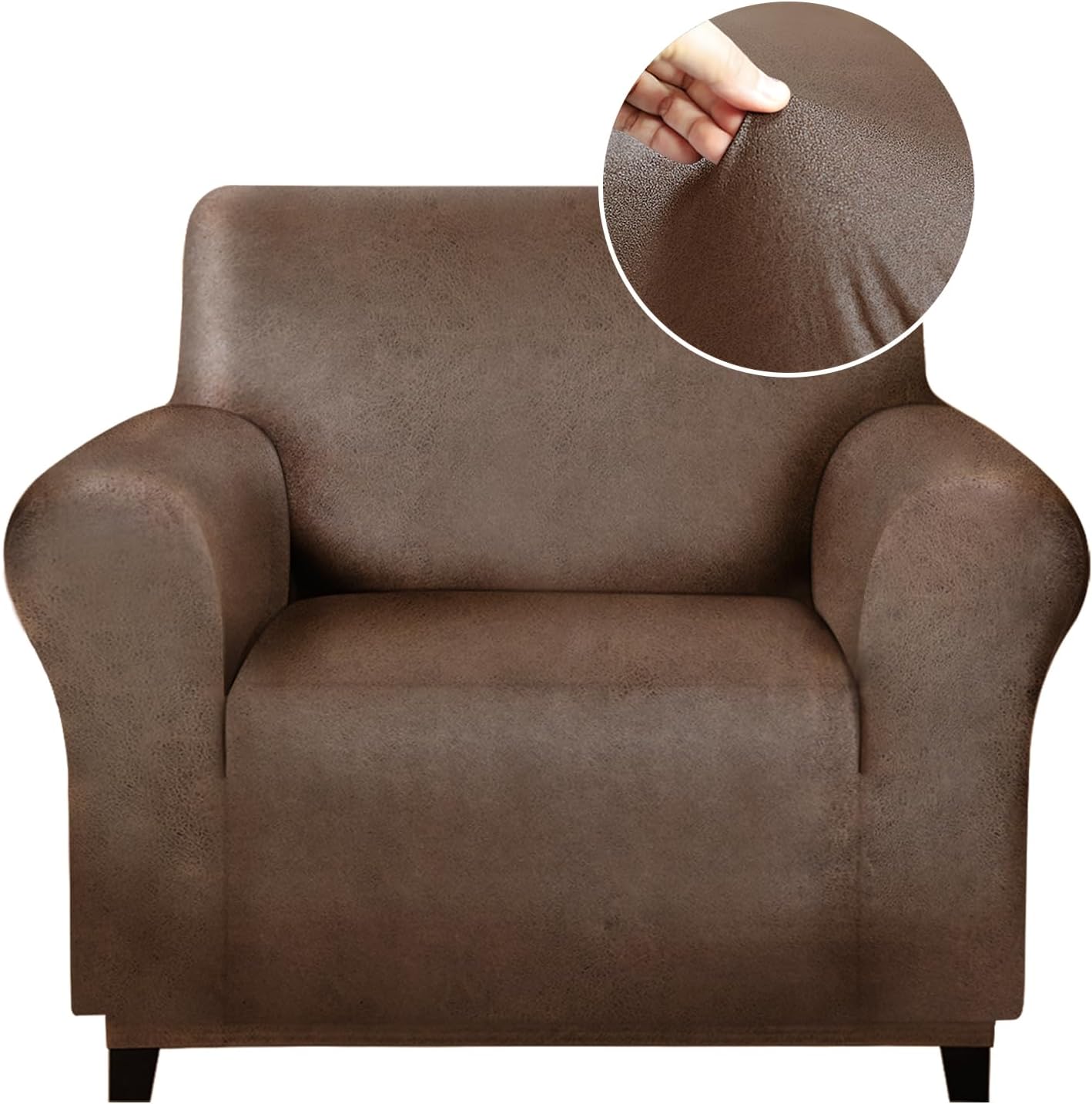 Single Sofa Cover for Home Décor, Super Soft Leather-Like Spandex Armchair Slipcover, Washable Non-Slip 1-Piece Chair Cover (Oversized Chair,Dark Brown)