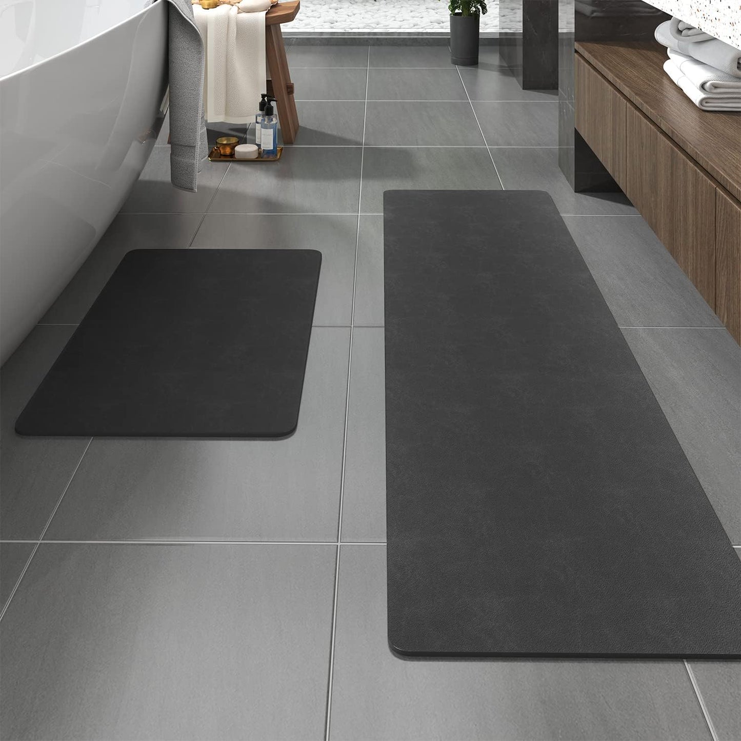 Bath Mat Rug-Rubber Backing Non Slip Quick Dry Absorbent Thin Bathroom Rugs Fit Under Door-Faux Suede Surface Bathroom Floor Mats-Shower Rug for in Front of Bathtub Shower Gray 24"X70"
