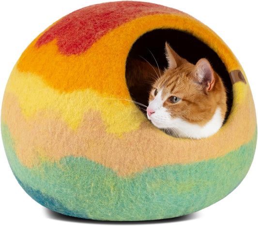 Cat Cave – Premium Felt Cat Bed for Indoor Cats, Handmade 100% Merino Wool (Vivid Shades) (Medium, Tucson Sunset)
