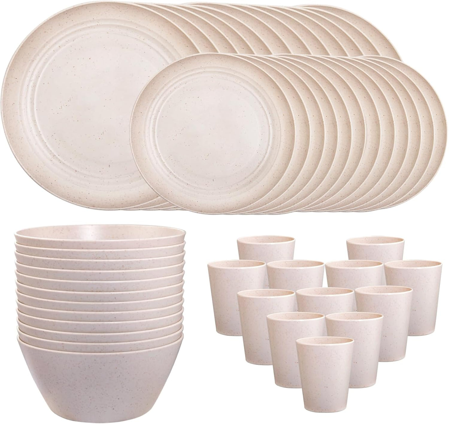 48pcs Grey Straw Dinnerware Set, Plates and Bowls Set, Camping Dish Set for 12, Plastic Dinnerware Set, Dishwasher Safe Dinnerware Set, Unbreakable Plates, Camper Dish Sets, Reusable Tableware