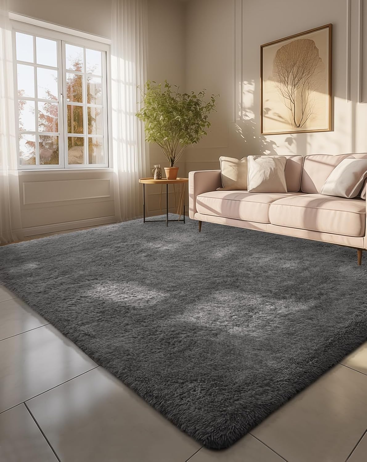 Rugs for Living Room Grey, Fluffy Shag Large Fuzzy Plush Soft Area Rug, 5x8 Gray Shaggy Carpets for Bedroom, Kids Boys Girls Dorm Nursery Home Decor Aesthetic