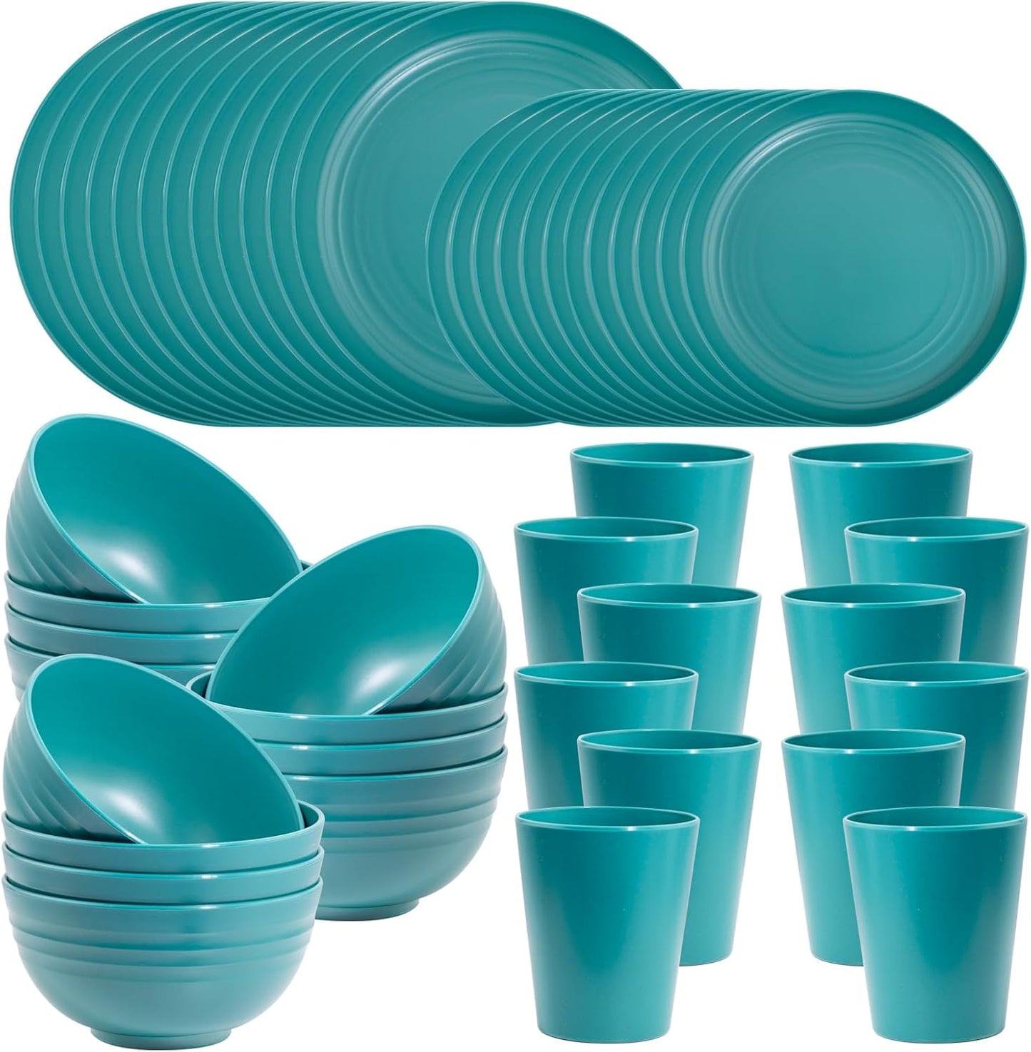 48pcs Grey Straw Dinnerware Set, Plates and Bowls Set, Camping Dish Set for 12, Plastic Dinnerware Set, Dishwasher Safe Dinnerware Set, Unbreakable Plates, Camper Dish Sets, Reusable Tableware