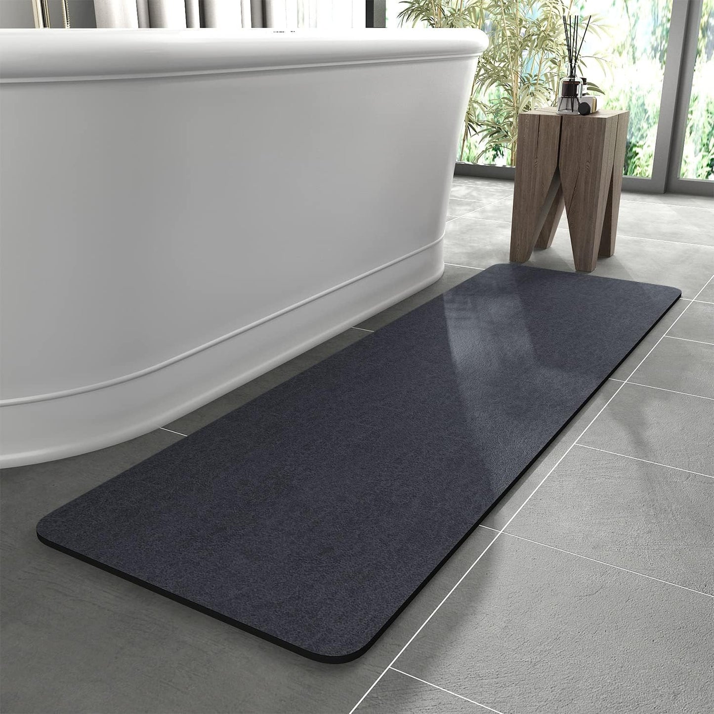 Bath Mat Rug-Rubber Backing Non Slip Quick Dry Absorbent Thin Bathroom Rugs Fit Under Door-Faux Suede Surface Bathroom Floor Mats-Shower Rug for in Front of Bathtub Shower Gray 24"X70"