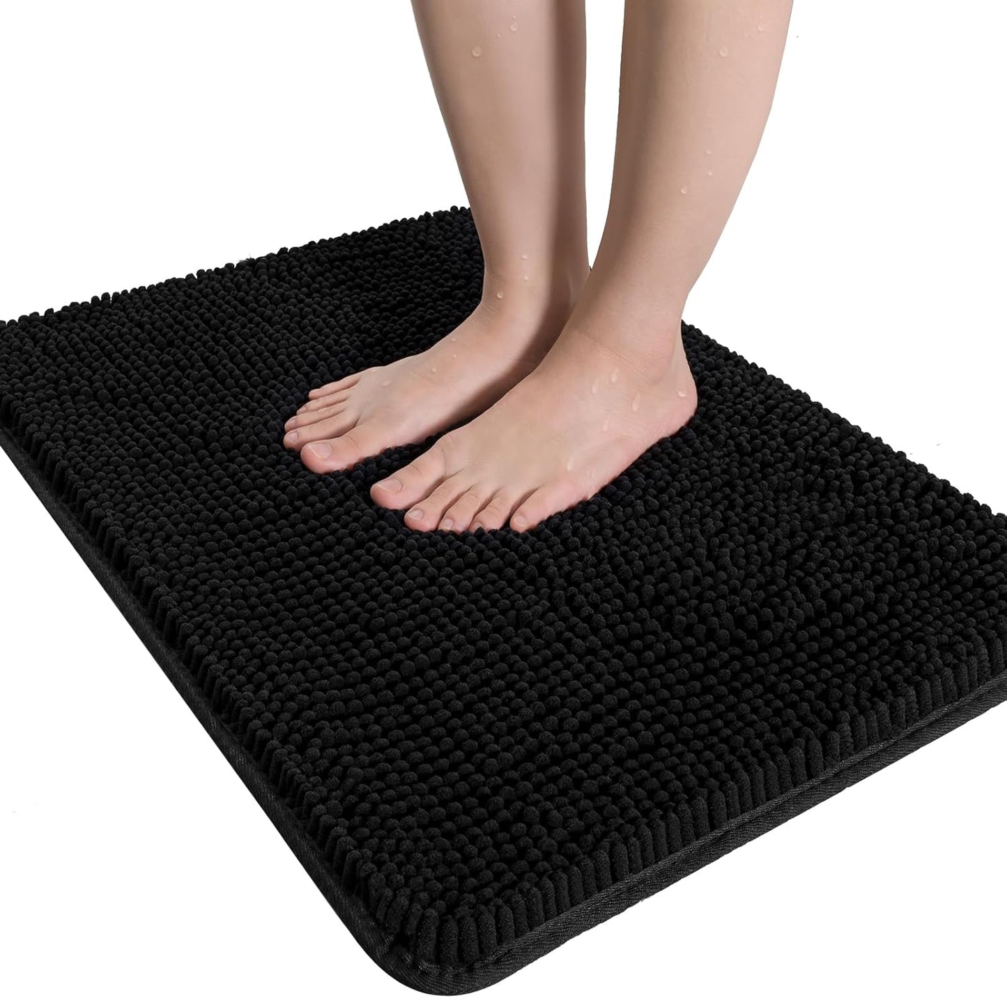 Luxury Bathroom Rug Shaggy Bath Mat 24 x 60 Inch, Washable Non Slip Bath Rugs for Bathroom Shower, Soft Plush Chenille Absorbent Carpets Mats, Black