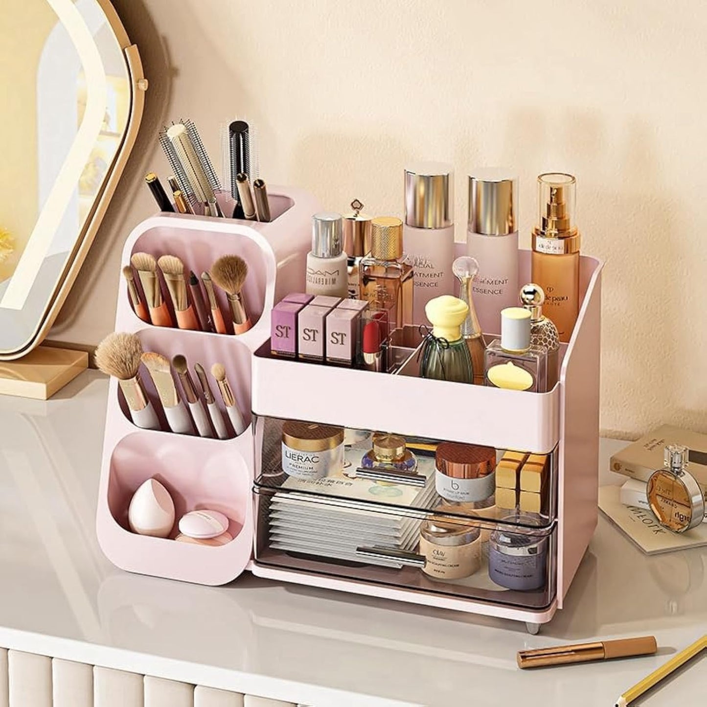 Makeup Organizer with Drawers,Large Capacity Countertop Organizer for Vanity,Bathroom and Bedroom Desk Cosmetics Organizer,Easy To Storage Skincare,Brushes, Eyeshadow, Lotions, Lipstick (Cream)