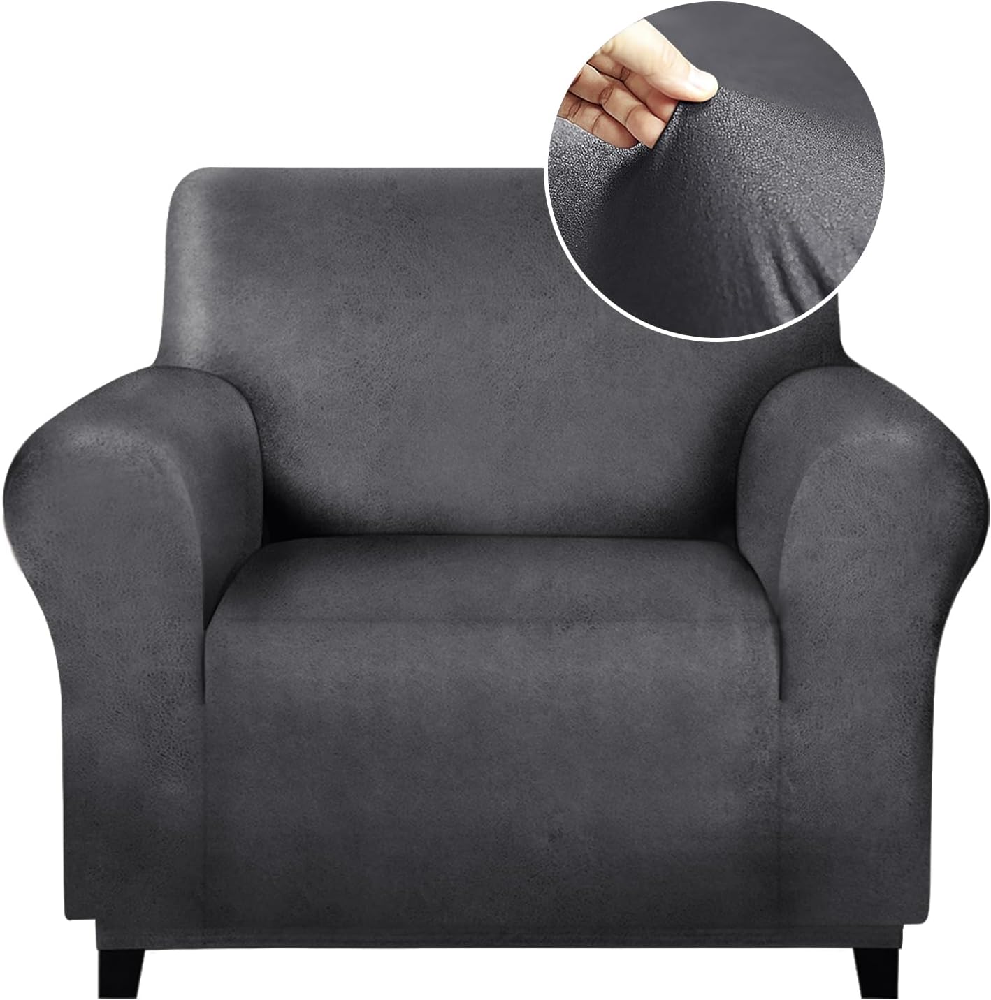 Single Sofa Cover for Home Décor, Super Soft Leather-Like Spandex Armchair Slipcover, Washable Non-Slip 1-Piece Chair Cover (Oversized Chair,Dark Brown)