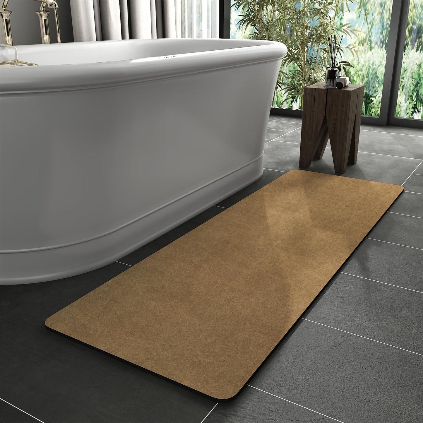 Bath Mat Rug-Rubber Backing Non Slip Quick Dry Absorbent Thin Bathroom Rugs Fit Under Door-Faux Suede Surface Bathroom Floor Mats-Shower Rug for in Front of Bathtub Shower Gray 24"X70"