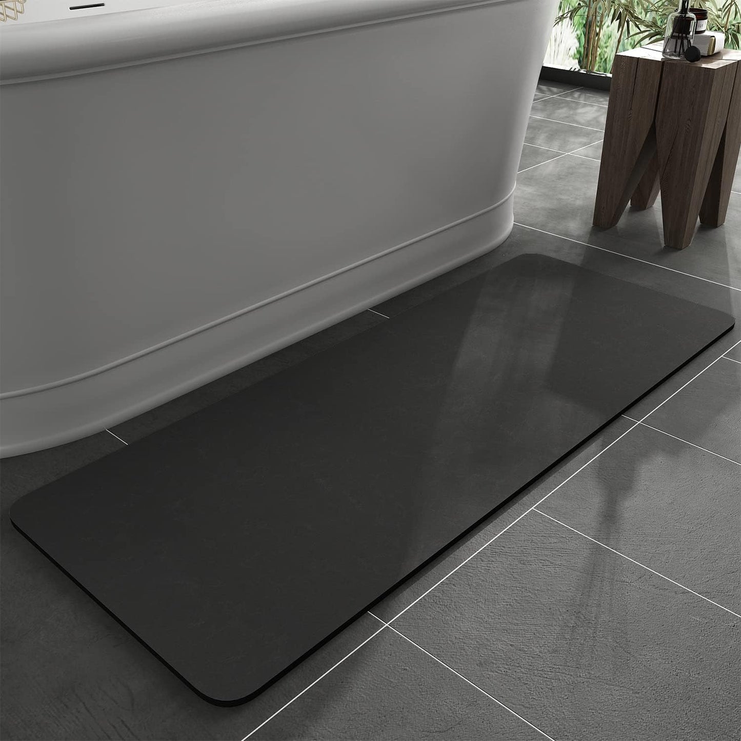 Bath Mat Rug-Rubber Backing Non Slip Quick Dry Absorbent Thin Bathroom Rugs Fit Under Door-Faux Suede Surface Bathroom Floor Mats-Shower Rug for in Front of Bathtub Shower Gray 24"X70"