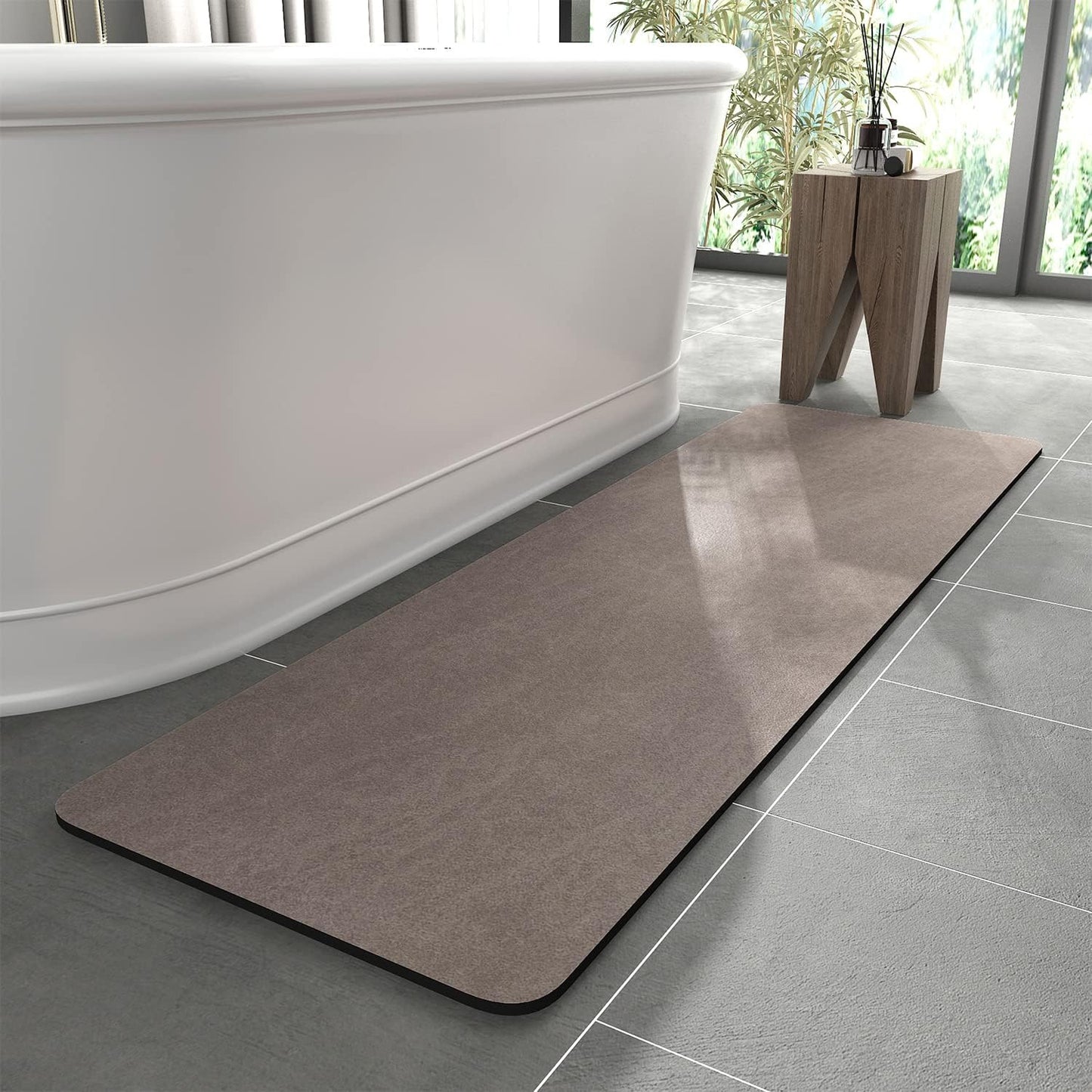 Bath Mat Rug-Rubber Backing Non Slip Quick Dry Absorbent Thin Bathroom Rugs Fit Under Door-Faux Suede Surface Bathroom Floor Mats-Shower Rug for in Front of Bathtub Shower Gray 24"X70"