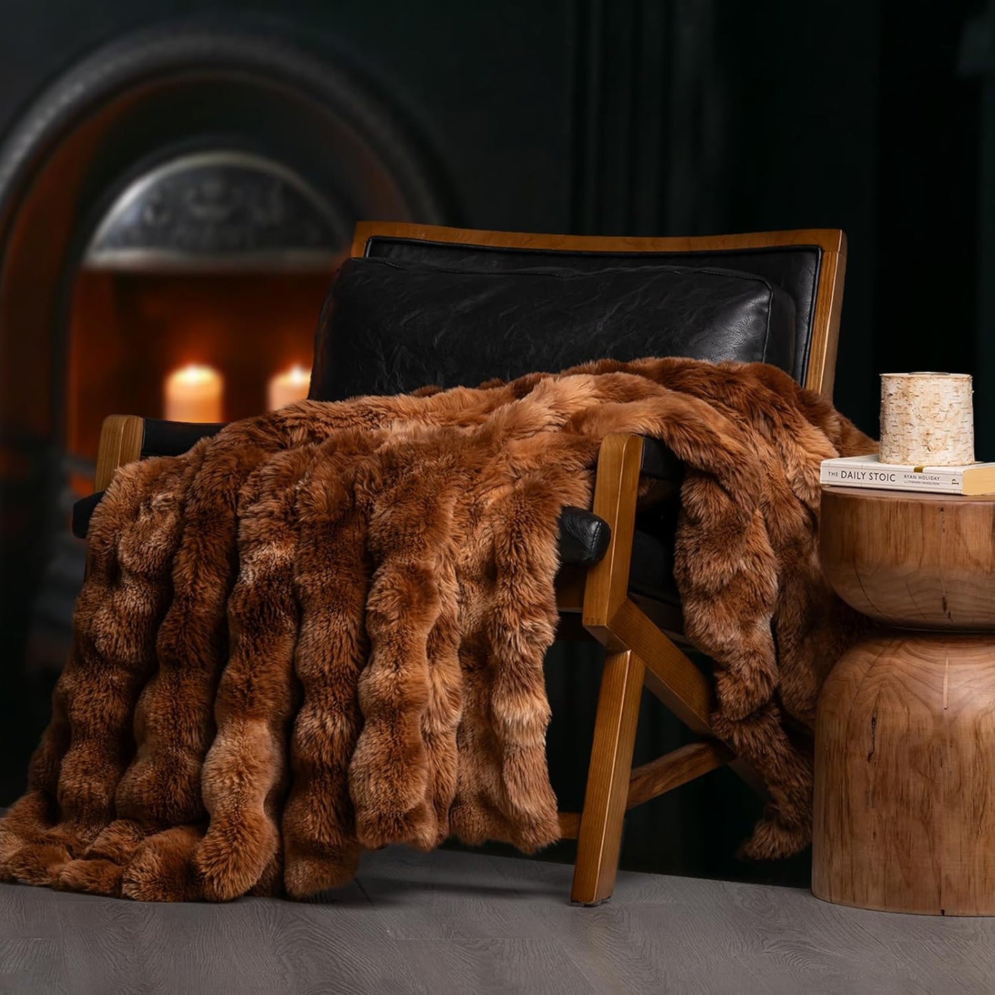 Ultra Soft Luxury Fluffy Ridgeline Faux Rabbit Fur Throw Blanket, Thick Warm Bubble Throw for Bed, Cozy Plush Reversible Blankets for Couch, Chair, Sofa, Ivory White, 60x80 Inches, 870 GSM