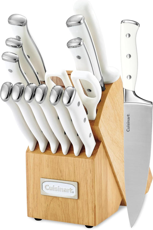15-Piece Knife Set with Block, High Carbon Stainless Steel, Forged Triple Rivet, White