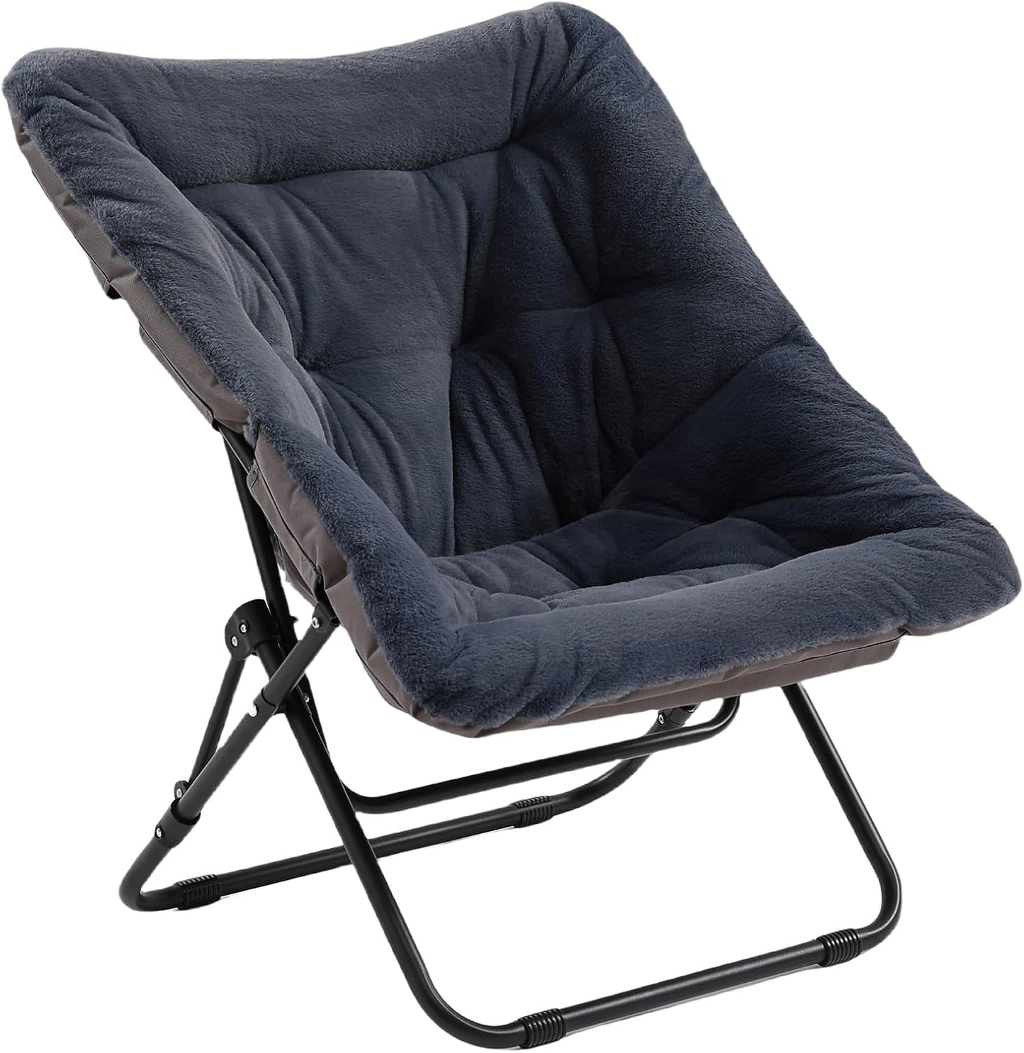 Comfy Folded Chair with Ottoman, Oversized Folding Faux Fur Chair Soft Furry Lounge Lazy Chair with Metal Frame Moon Chair Accent Chair for Bedroom, Living Room, Dorm Rooms