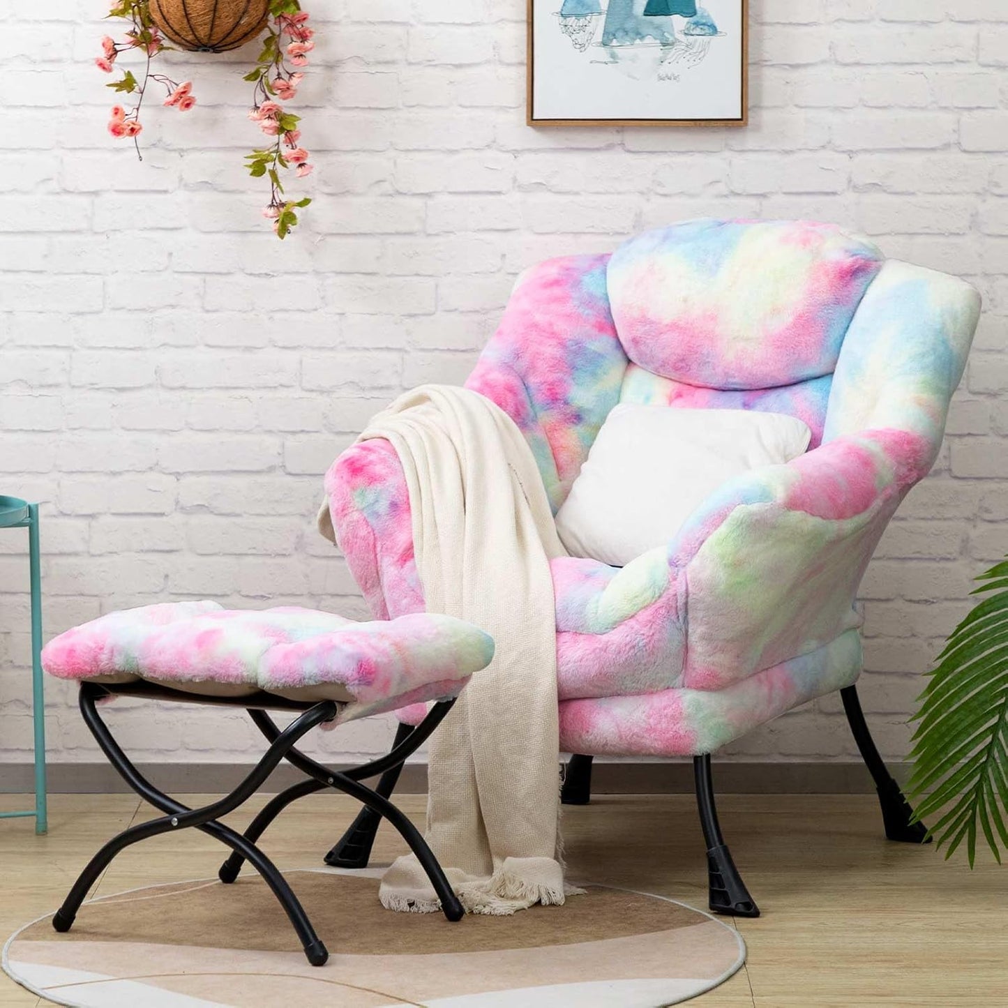 Fabric Large Lazy Chair for Living Room Accent Reading Chair Cozy Lounge Chair with Armrest Leisure Sofa Chair for Bedroom, Dorm, Dark Grey