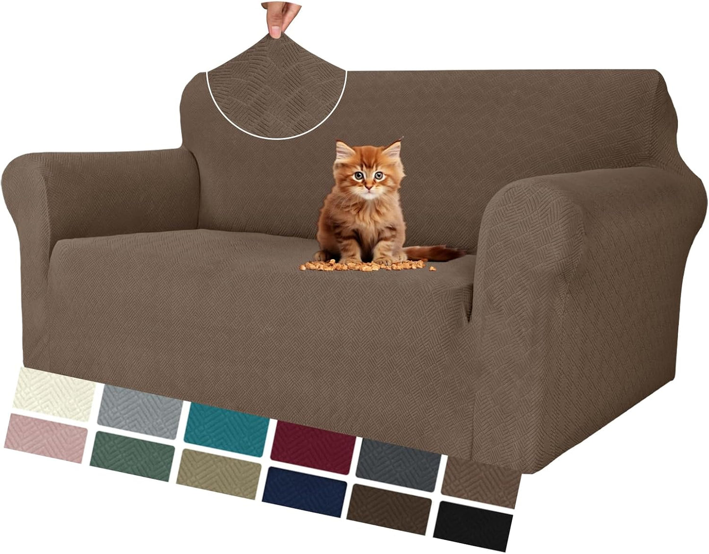 Super Stretch Couch Cover for 3 Cushion Couch, 1-Piece Universal Sofa Covers Living Room Jacquard Spandex Furniture Protector Dogs Pet Friendly Fitted (Large, Black)