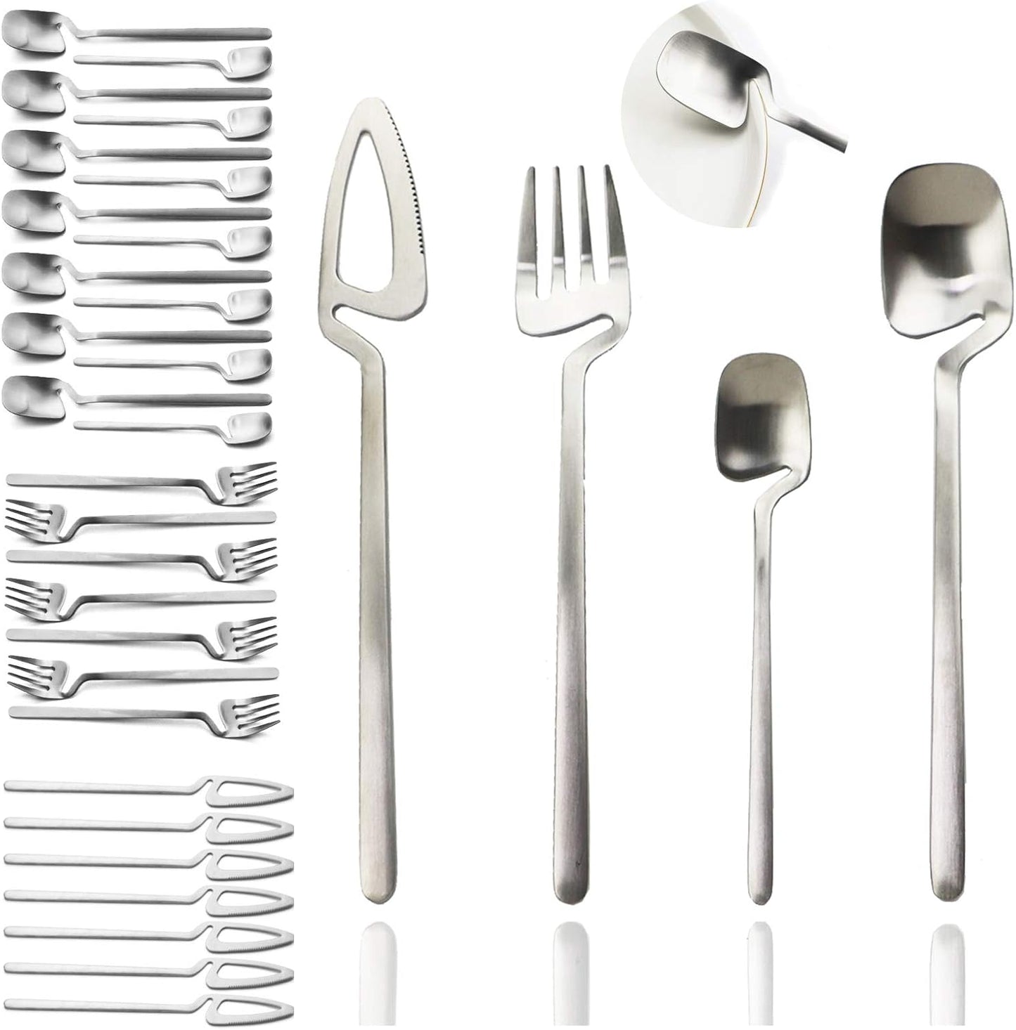 Silverware Set Satin Finish 24-Piece Stainless Steel Flatware Set Kitchen Utensil Set Service for 6 Tableware Cutlery Set Dishwasher Safe (Matte Black)