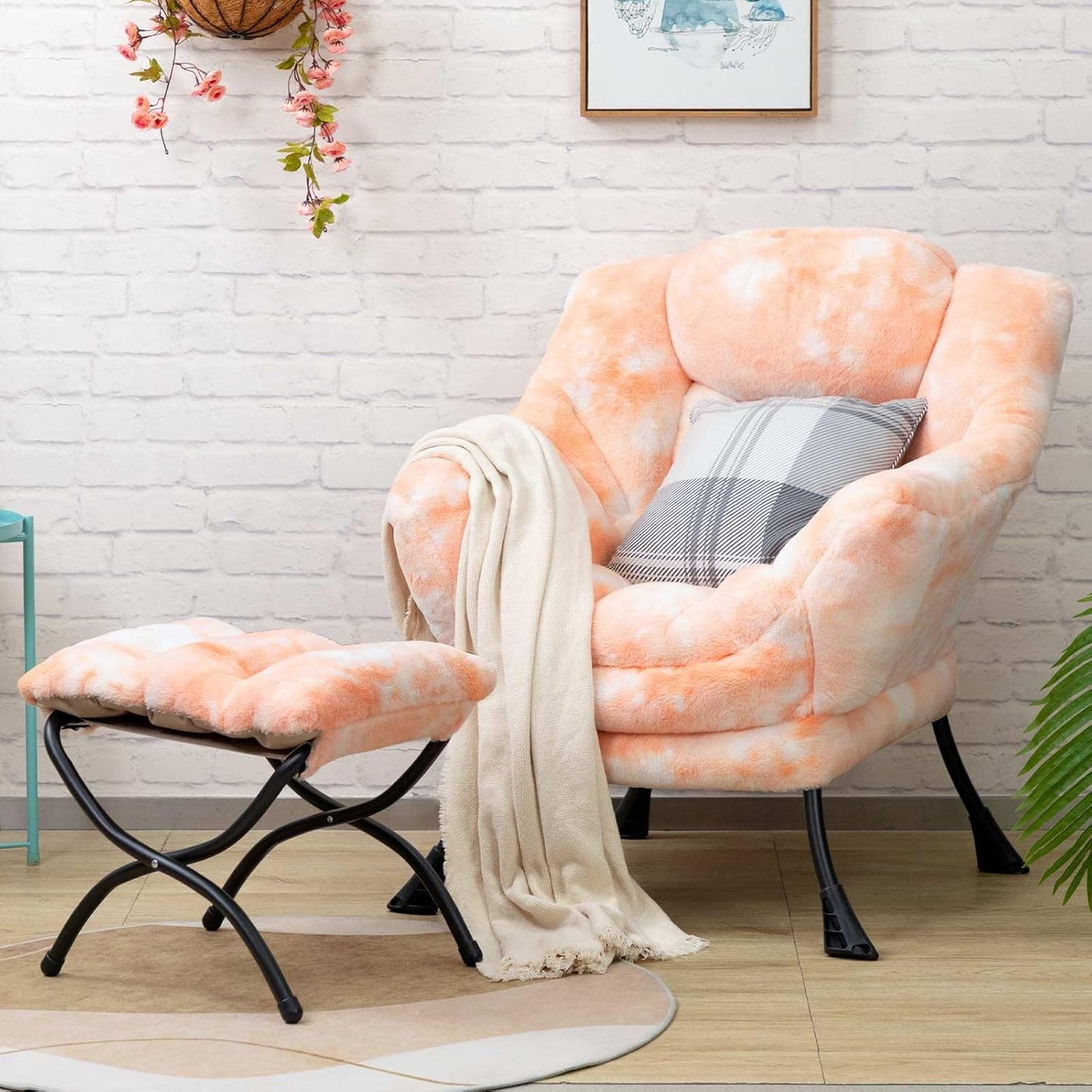 Fabric Large Lazy Chair for Living Room Accent Reading Chair Cozy Lounge Chair with Armrest Leisure Sofa Chair for Bedroom, Dorm, Dark Grey
