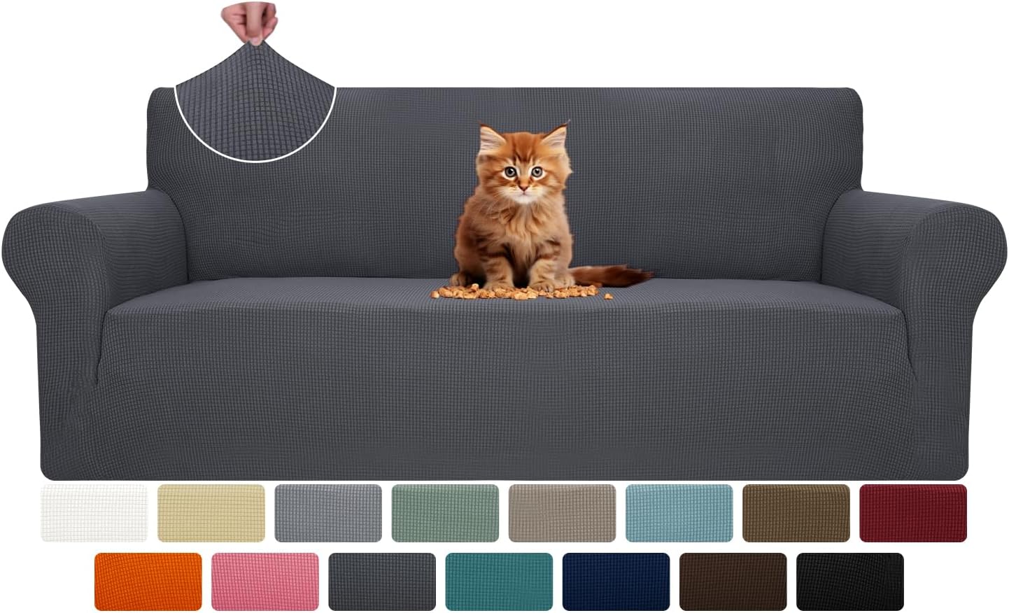 Super Stretch Couch Cover for 3 Cushion Couch, 1-Piece Universal Sofa Covers Living Room Jacquard Spandex Furniture Protector Dogs Pet Friendly Fitted (Large, Black)