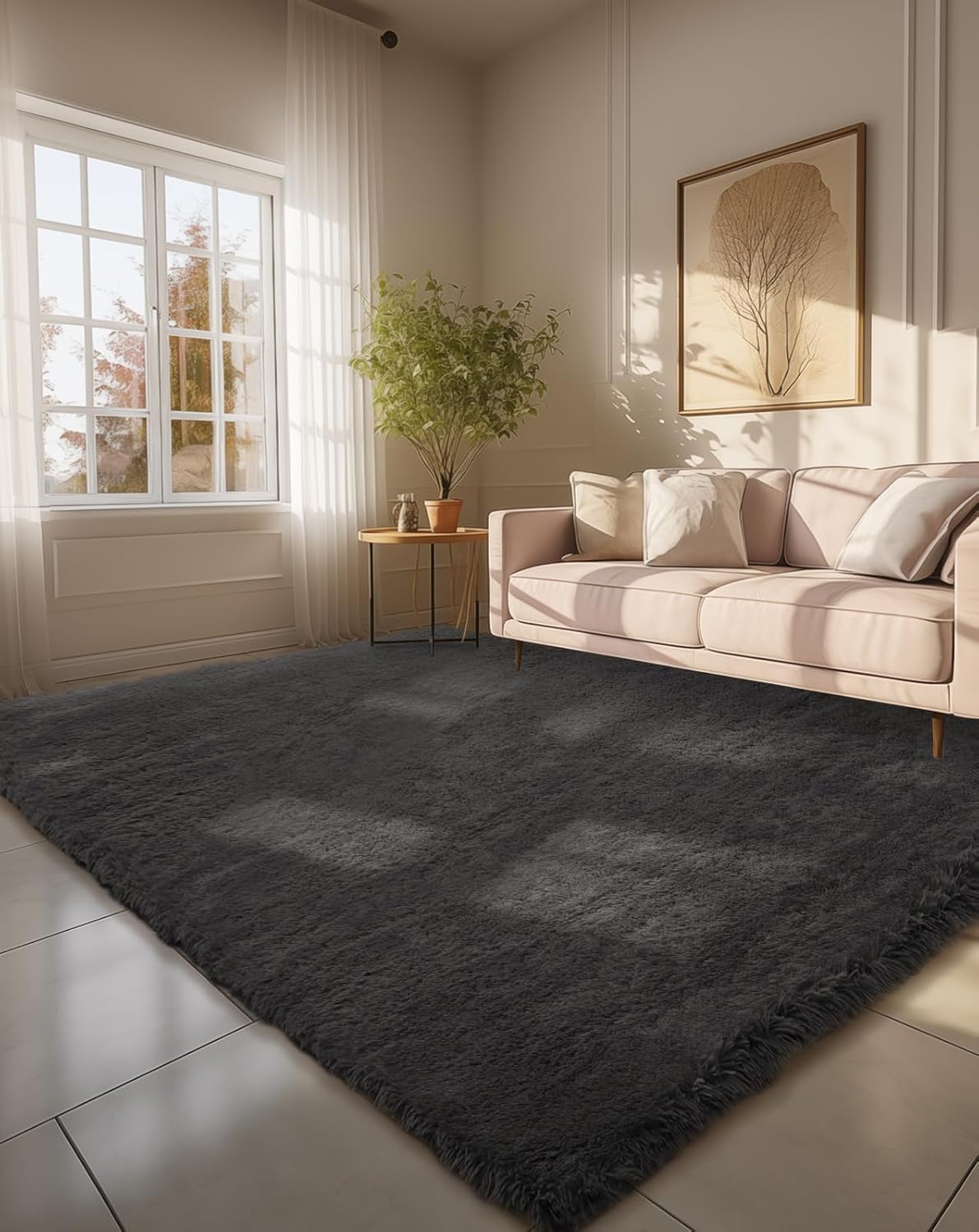 Rugs for Living Room Grey, Fluffy Shag Large Fuzzy Plush Soft Area Rug, 5x8 Gray Shaggy Carpets for Bedroom, Kids Boys Girls Dorm Nursery Home Decor Aesthetic