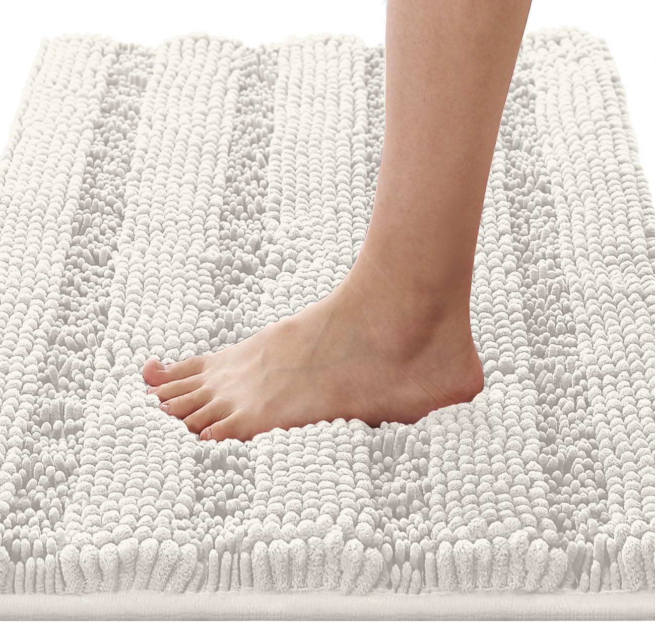 Black Bathroom Rug Set Extra Thick Striped Bath Mats for Bathroom Floor 2 Piece, Anti-Slip Bath Mat Set Soft Plush Chenille Shower Rugs for Bathroom Waterproof (20" x 32"/17" x 24")