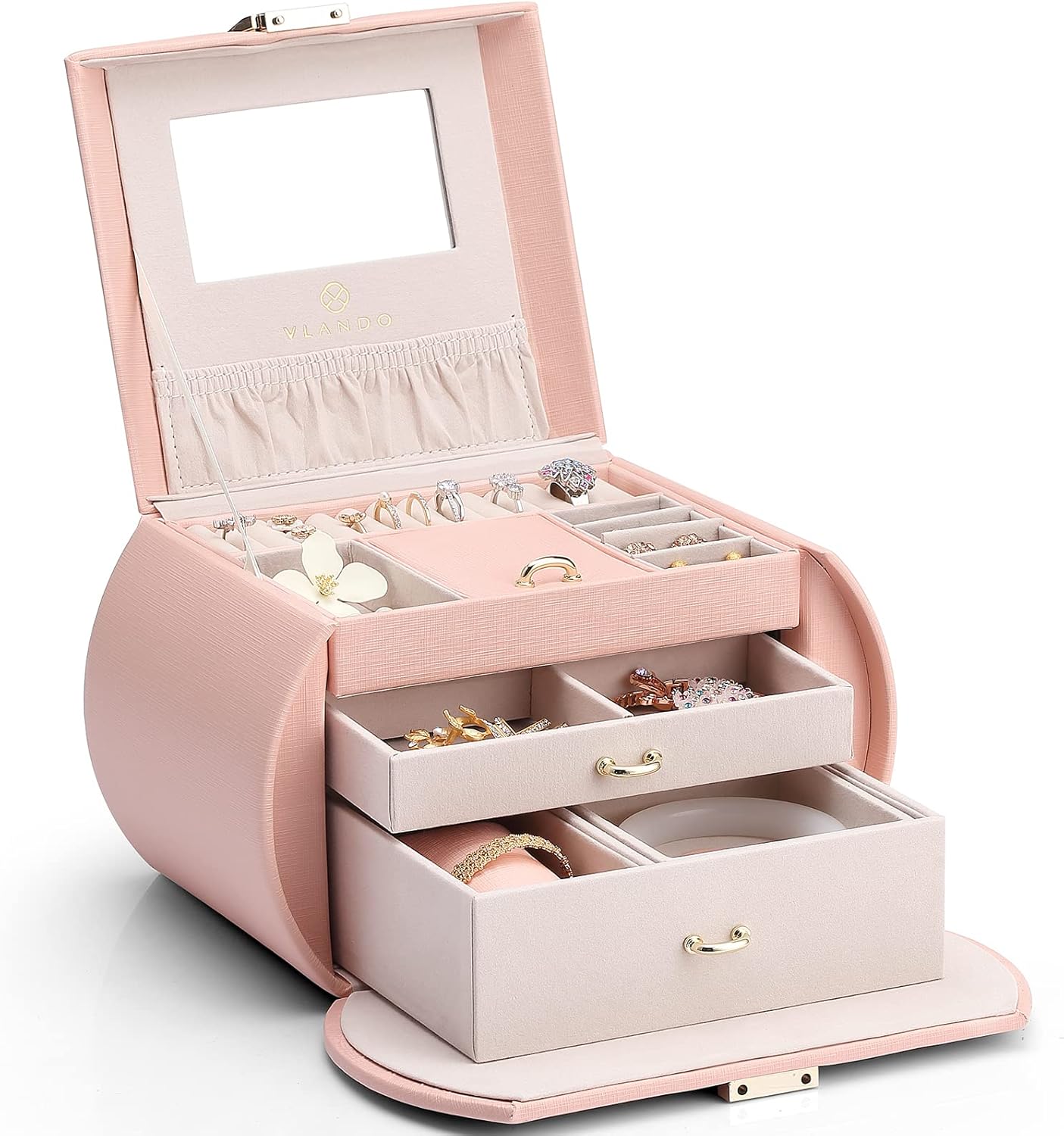 Princess Style Jewelry Box for Girls Jewelry Box Girls 12-14 3-Layer Kids Jewelry Box with Mirror Little Girls Jewelry Box 8-12 Birthday Gift for Teens Girls (Pink)