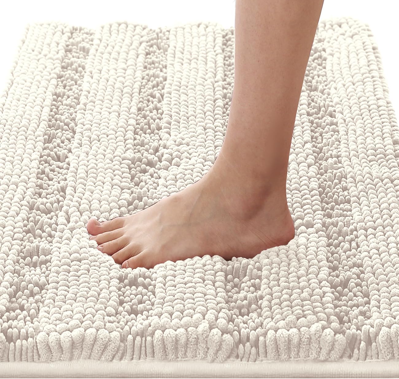 Black Bathroom Rug Set Extra Thick Striped Bath Mats for Bathroom Floor 2 Piece, Anti-Slip Bath Mat Set Soft Plush Chenille Shower Rugs for Bathroom Waterproof (20" x 32"/17" x 24")