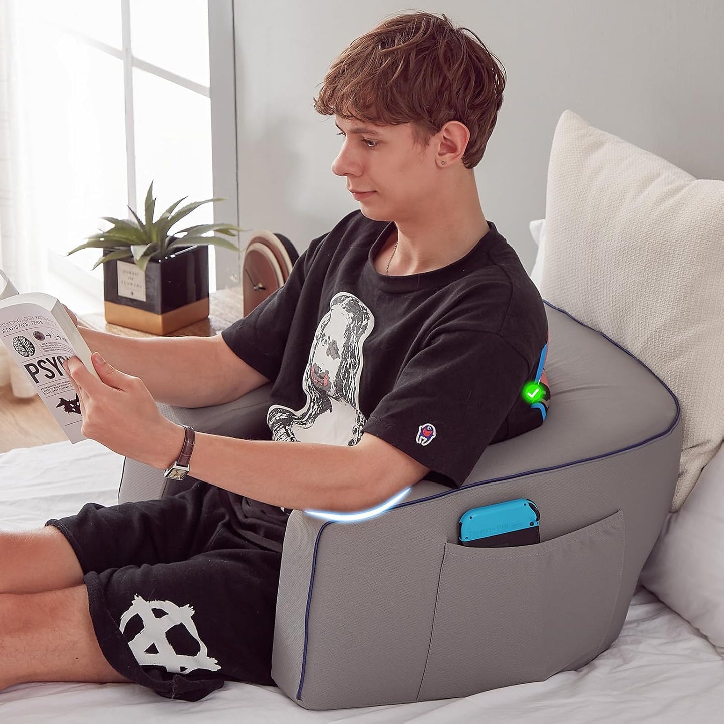 Reading Pillow for Gaming, Extra Large Arm Rest Pillow for Adult, Memory Foam Bed Rest Pillow for Reading, Working, Playing Steam Deck Switch or Sitting in Bed Floor Sofa(Grey)