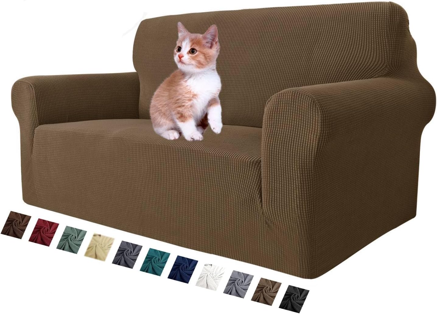 Super Stretch Couch Cover for 3 Cushion Couch, 1-Piece Universal Sofa Covers Living Room Jacquard Spandex Furniture Protector Dogs Pet Friendly Fitted (Large, Black)