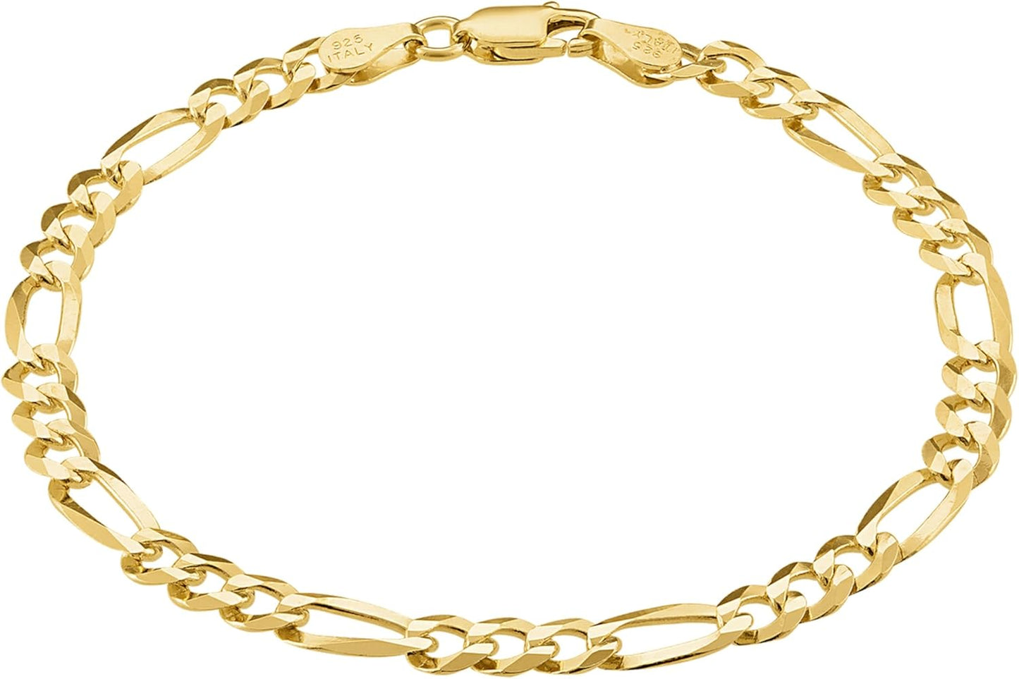 18K Gold  Italian 5mm Solid Diamond-Cut Figaro Link Chain Bracelet - for Men & Women with Lobster Clasp - Made in Italy