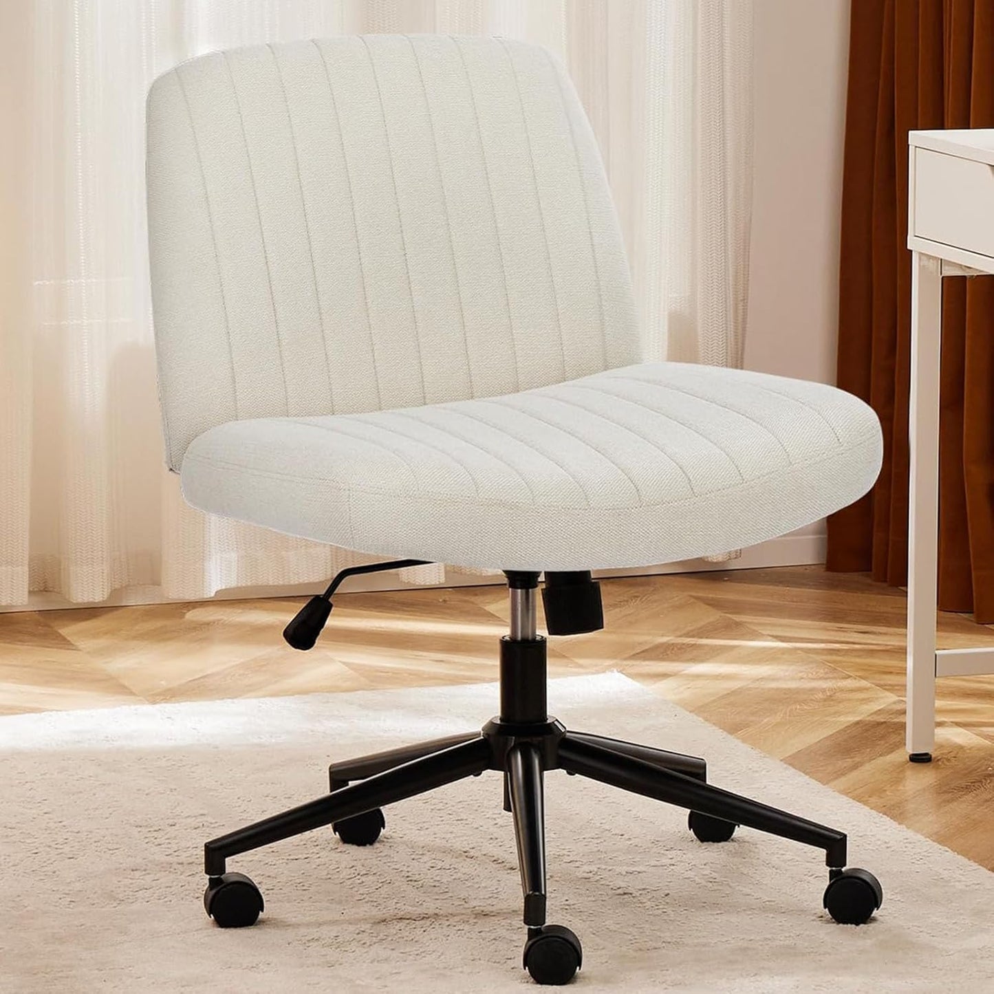 Criss Cross Chair Legged, Armless Office Desk Chair No Wheels, Swivel Vanity Chair, Height Adjustable Wide Seat Computer Task Chair, Fabric Vanity Modern Home Chair Blue