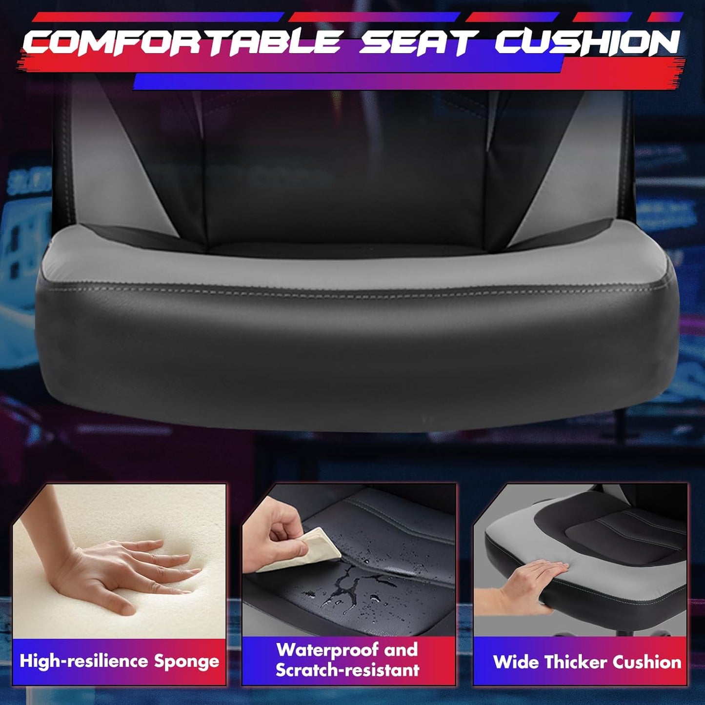 Computer Gaming Desk Chair - Ergonomic PU Leather with Comfy Lumbar Support, Height Adjustable Rolling Desk with Flip-up Armrests, for Home and Office