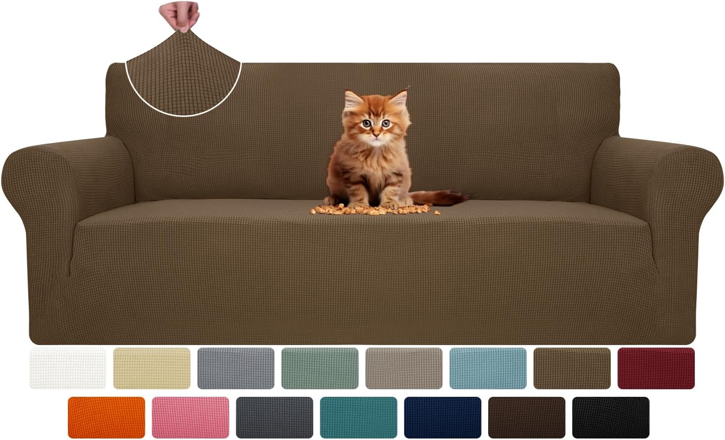 Super Stretch Couch Cover for 3 Cushion Couch, 1-Piece Universal Sofa Covers Living Room Jacquard Spandex Furniture Protector Dogs Pet Friendly Fitted (Large, Black)