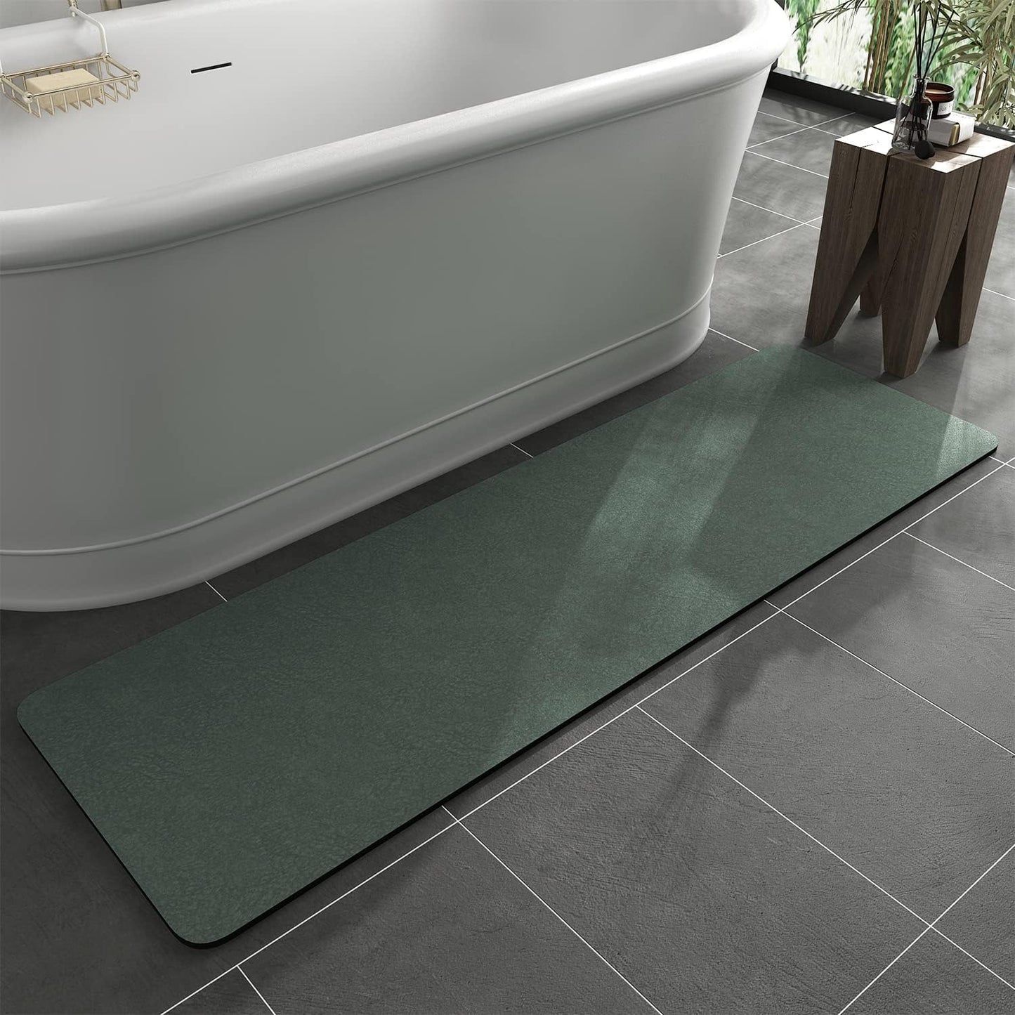 Bath Mat Rug-Rubber Backing Non Slip Quick Dry Absorbent Thin Bathroom Rugs Fit Under Door-Faux Suede Surface Bathroom Floor Mats-Shower Rug for in Front of Bathtub Shower Gray 24"X70"