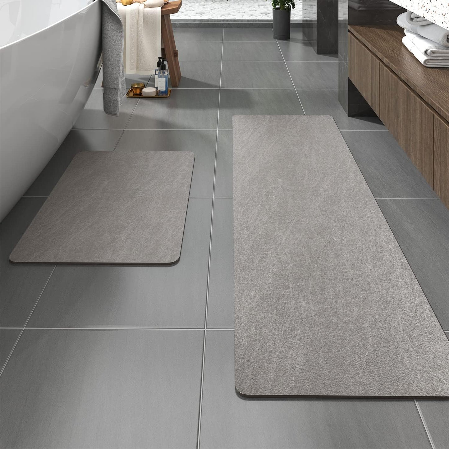 Bath Mat Rug-Rubber Backing Non Slip Quick Dry Absorbent Thin Bathroom Rugs Fit Under Door-Faux Suede Surface Bathroom Floor Mats-Shower Rug for in Front of Bathtub Shower Gray 24"X70"