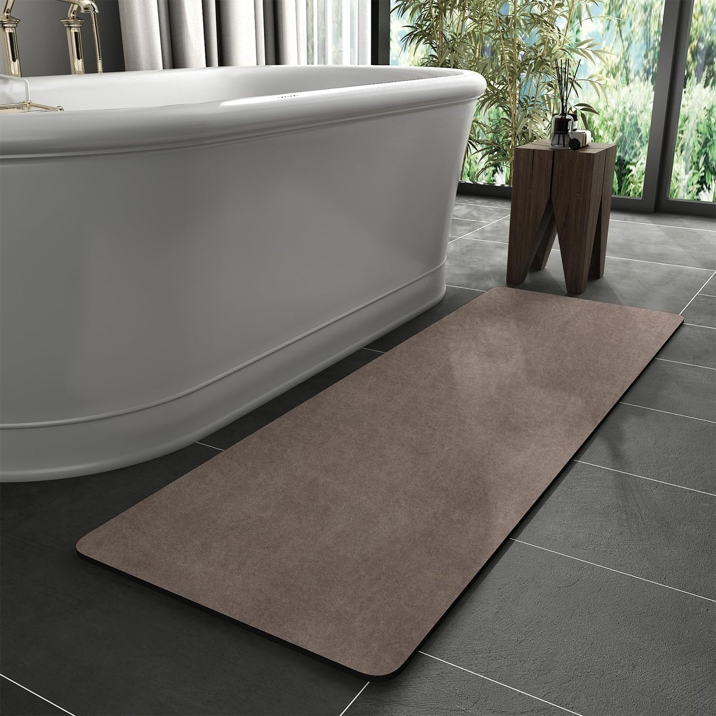 Bath Mat Rug-Rubber Backing Non Slip Quick Dry Absorbent Thin Bathroom Rugs Fit Under Door-Faux Suede Surface Bathroom Floor Mats-Shower Rug for in Front of Bathtub Shower Gray 24"X70"